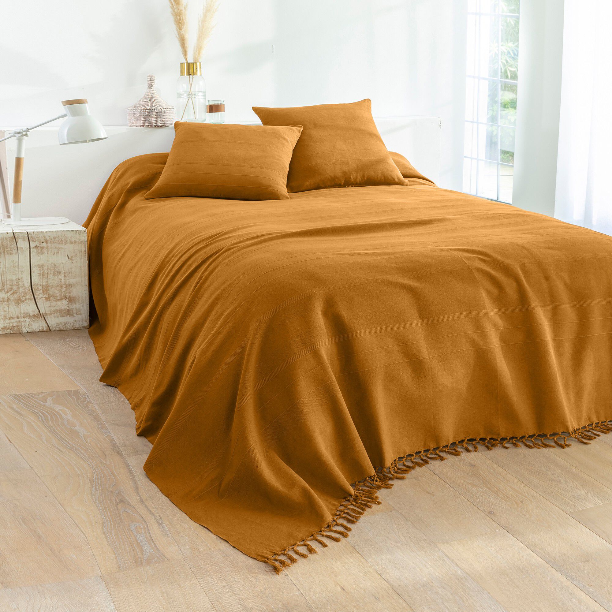 Plaid ou jeté uni coton tissage artisanal