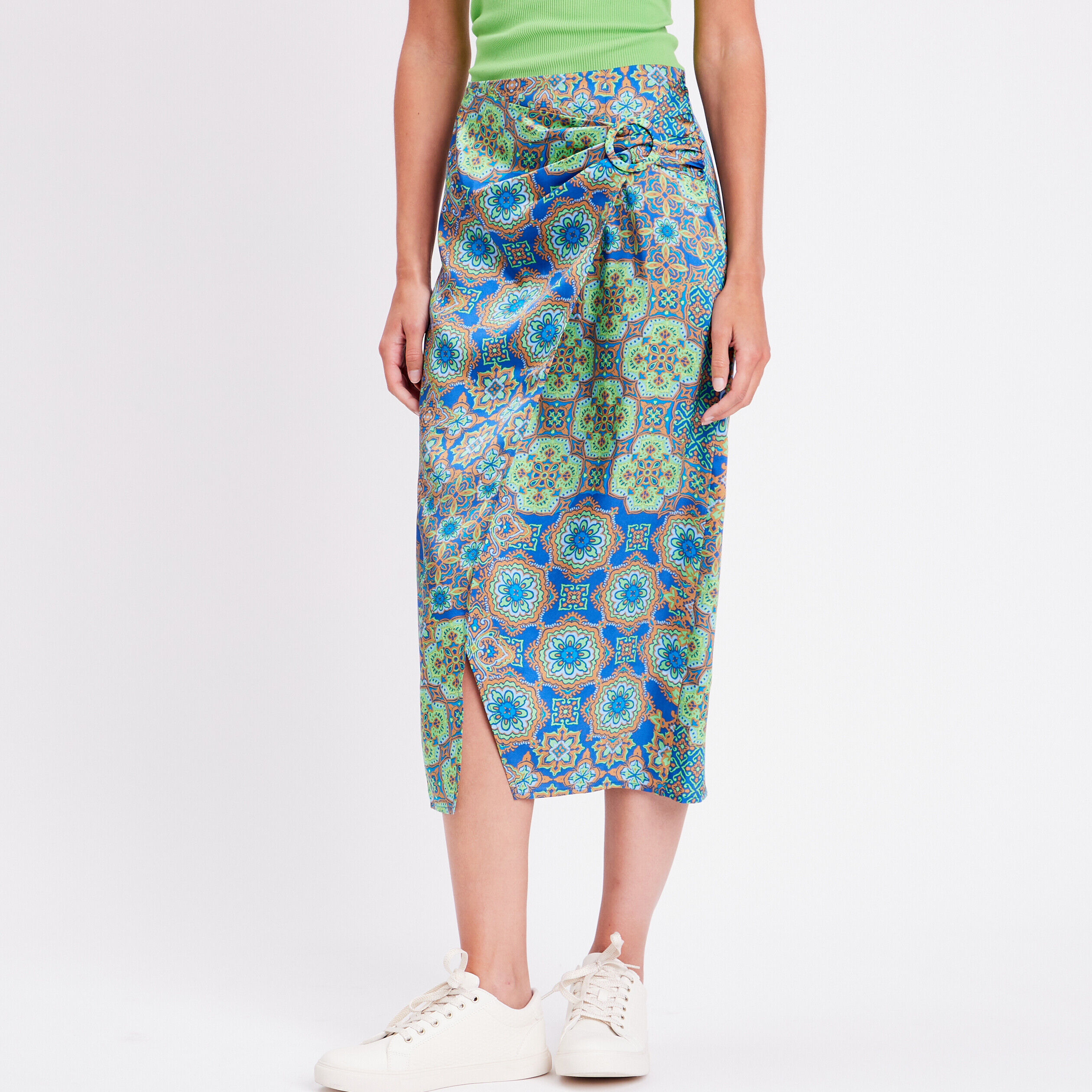 Jupe droite satin bleu roi femme | Cache Cache