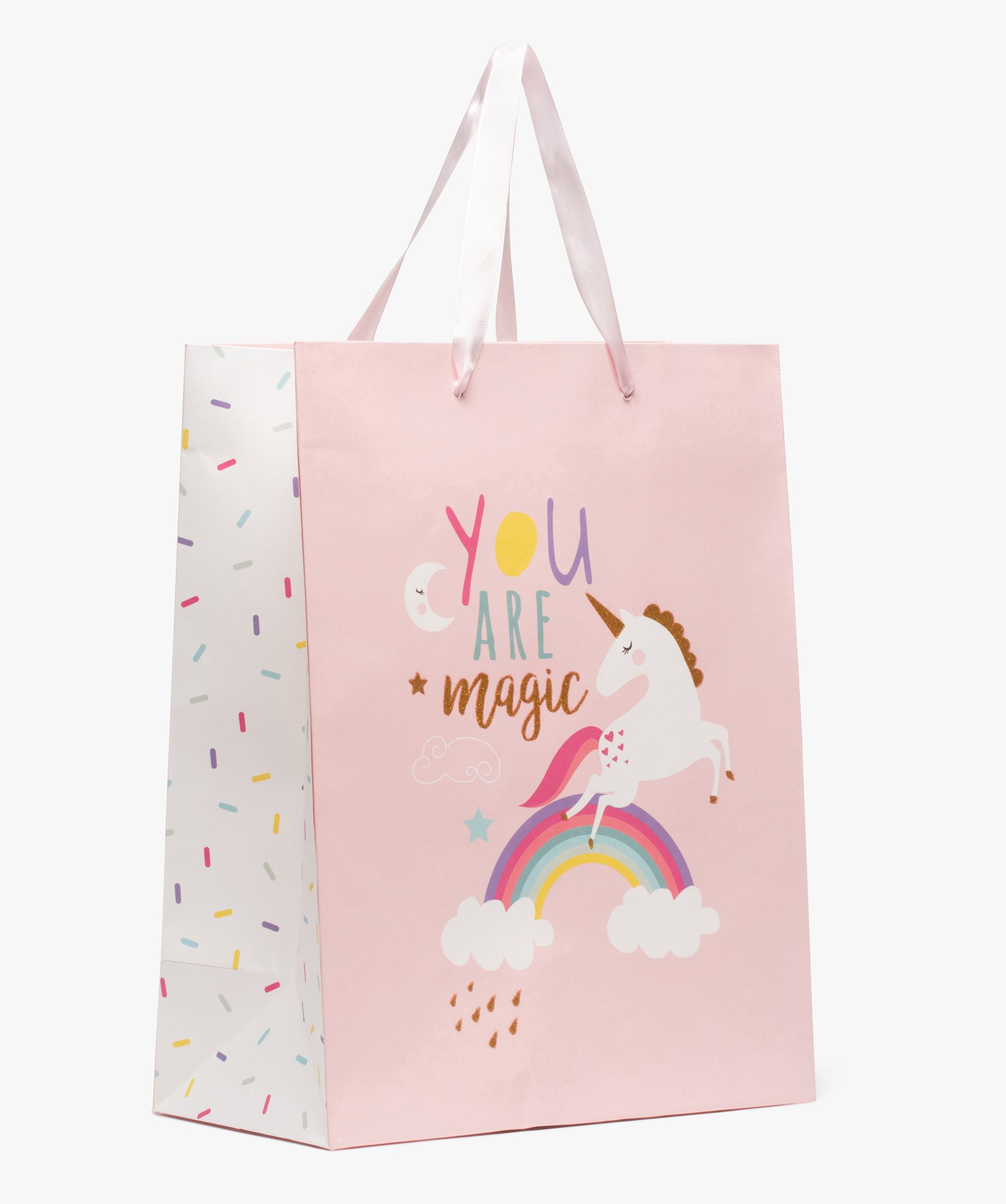 Sac cadeau enfant motif licorne et paillettes en papier recy... rose | GEMO