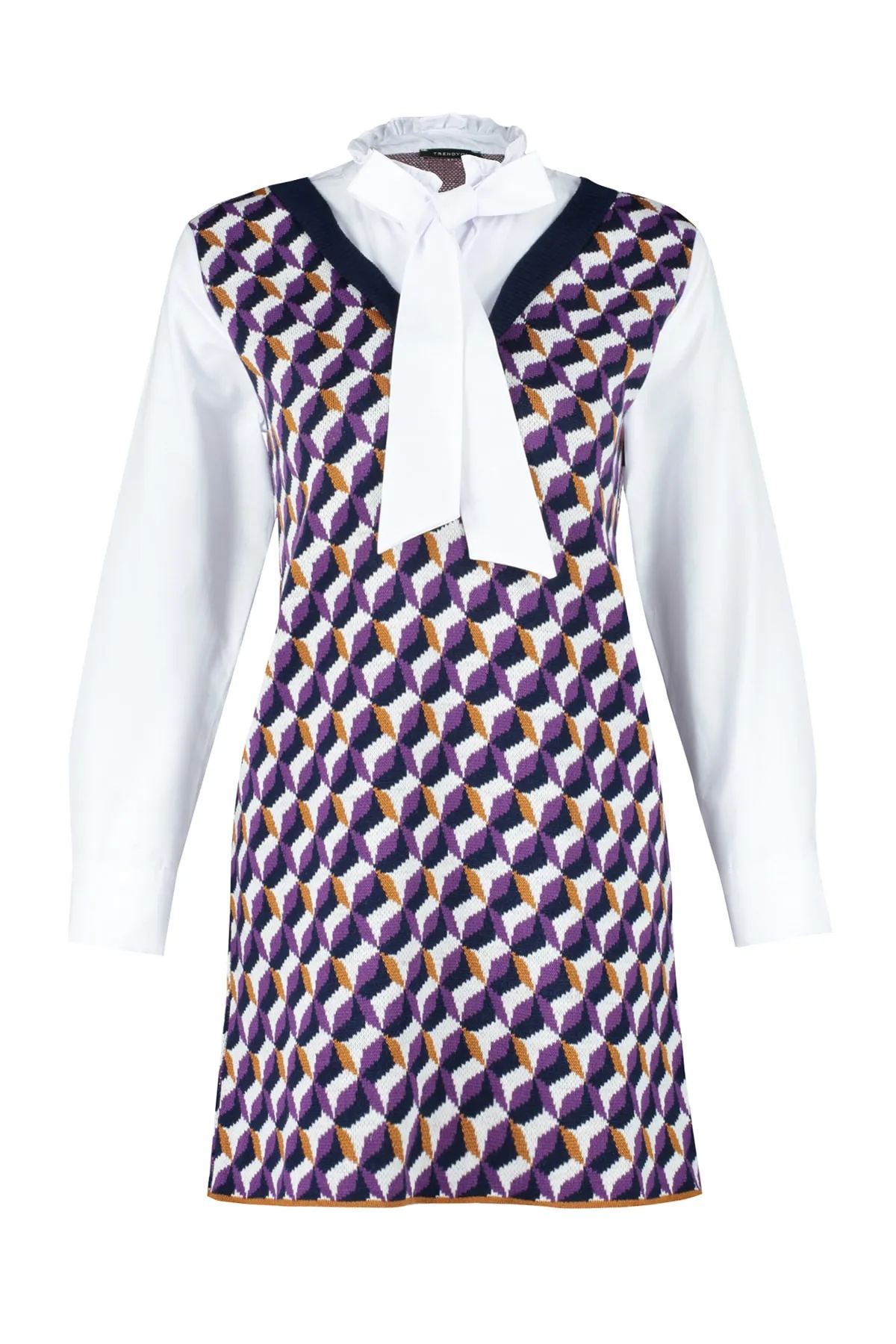 Trendyol Collection  Lila selbstgemustertes Mini-Strickkleid TWOAW22SV0122