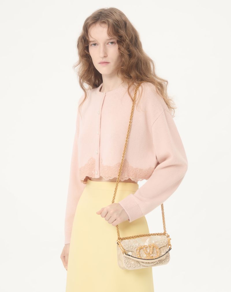 Bolsa de ombro pequena Valentino Garavani Locò bordada com logotipo de joia