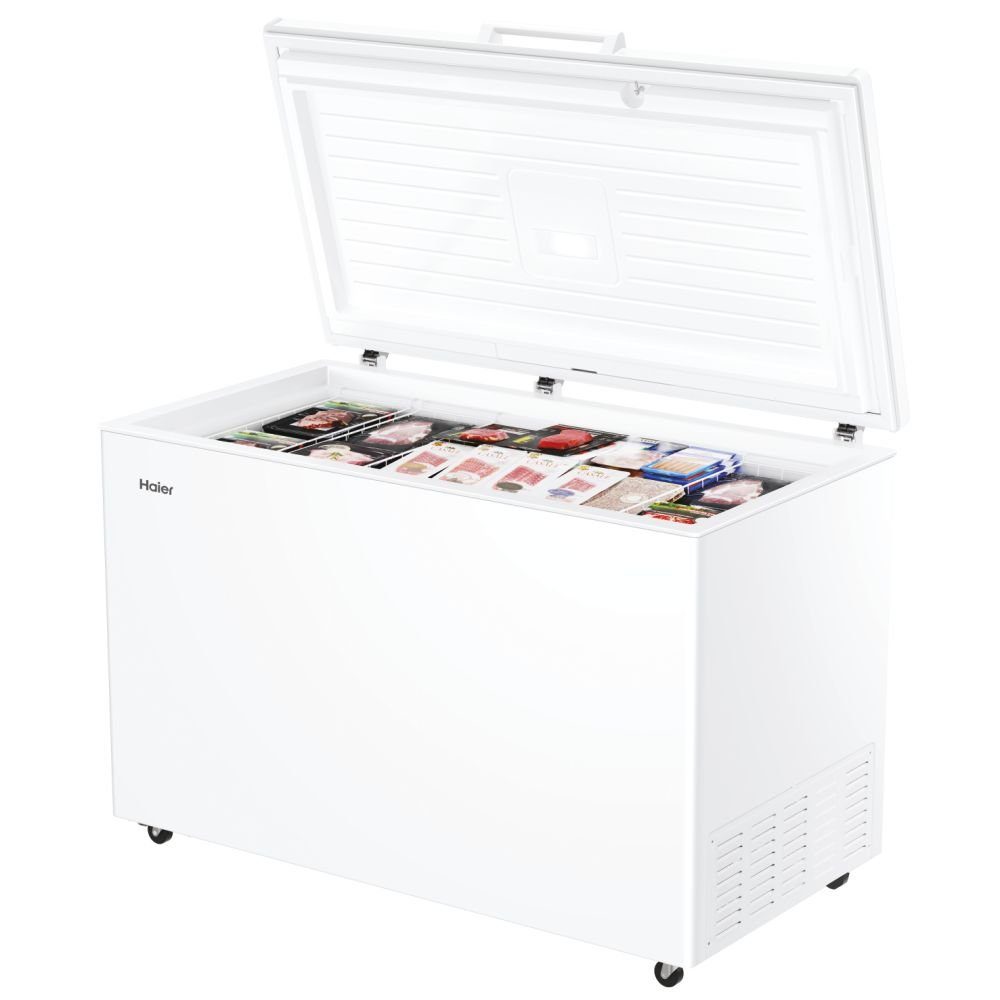 Haier Gefriertruhe HCE420E, 418L Freistehend weiß Super Gefrierfunktion EEK: E