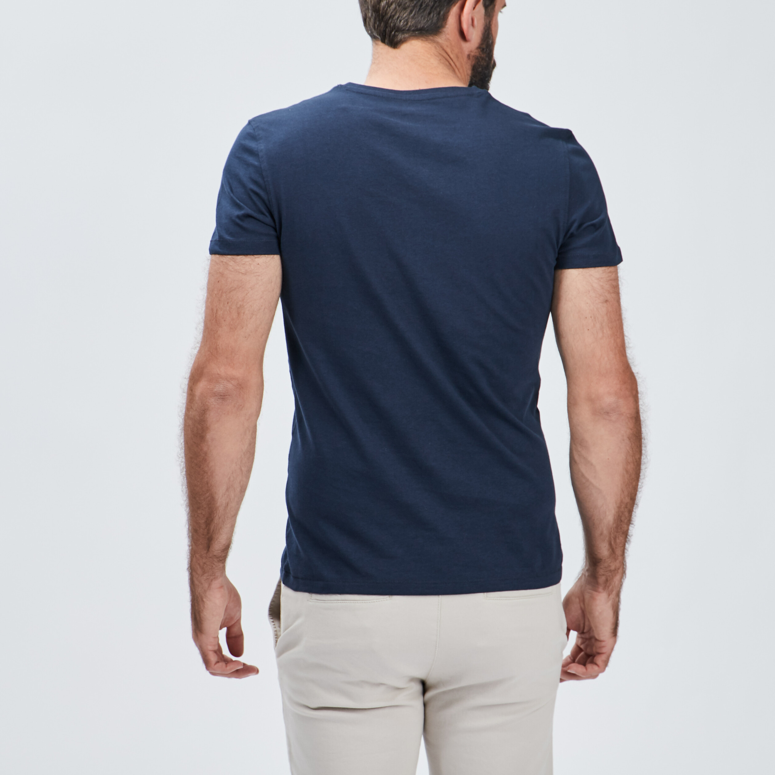 T-shirt manches courtes col tunisien bleu marine homme | La Halle