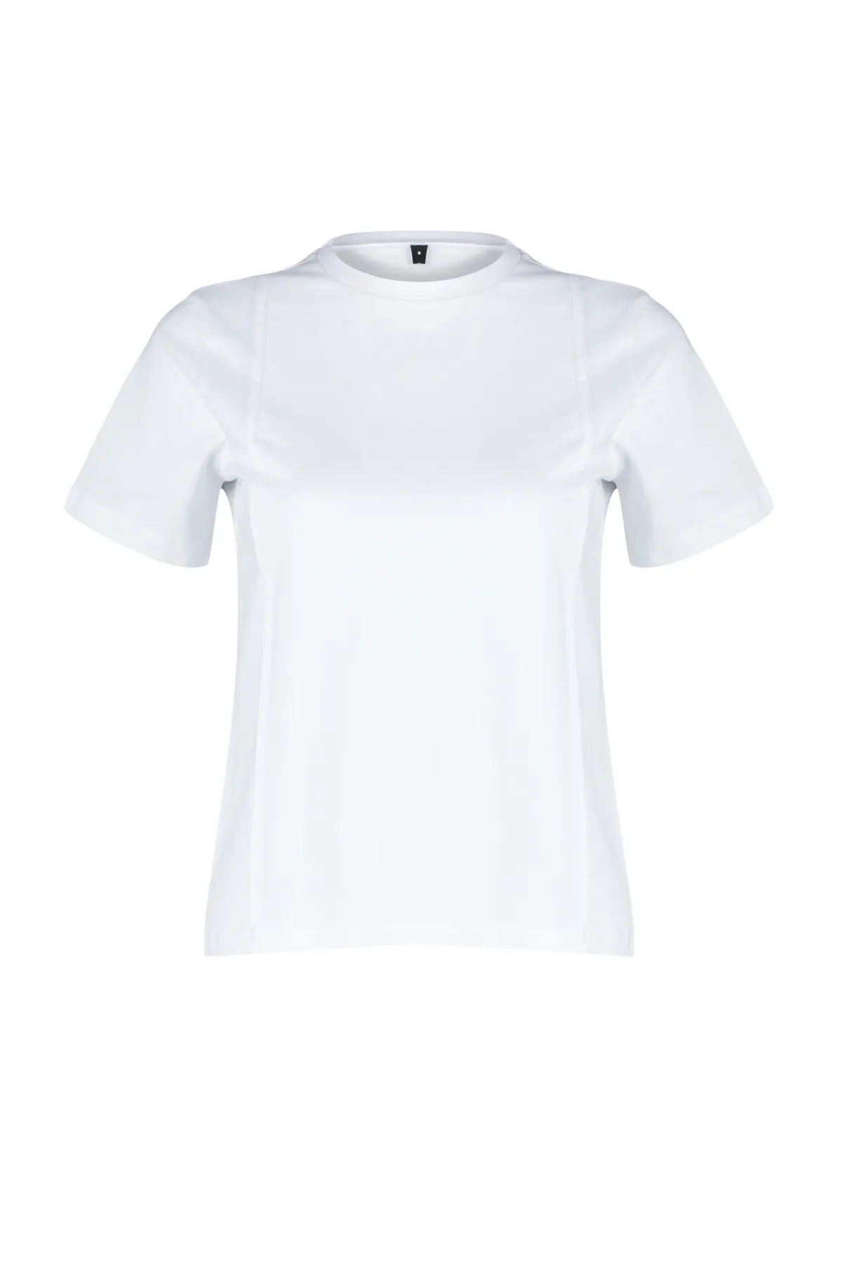 Trendyol Collection  Weißes, geripptes, reguläres Strick-T-Shirt mit Rundhalsausschnitt TWOSS24TS00050