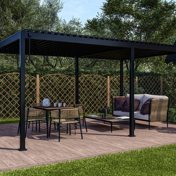 Pavillon & Carport mit Lamellendach, anthrazit, 3 x 5 m