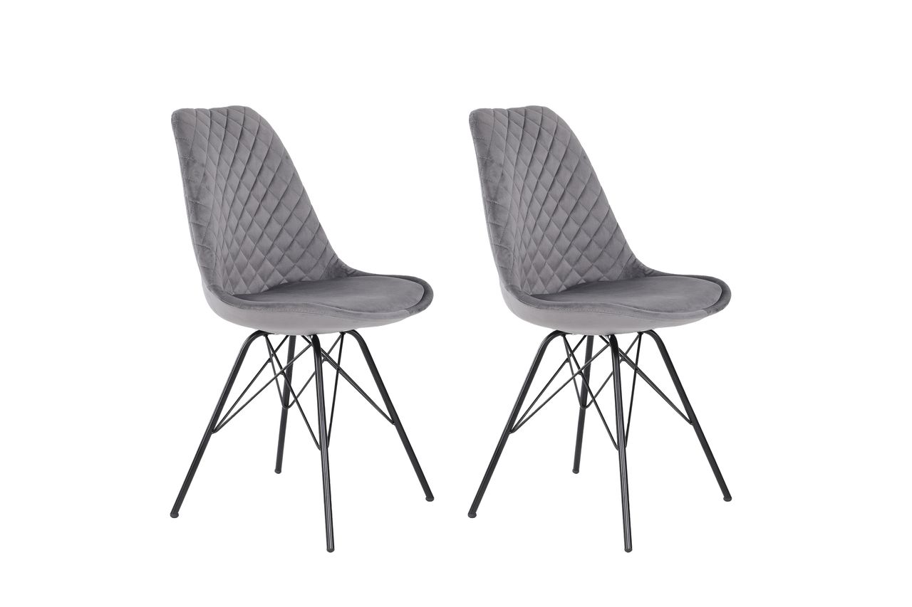 byLiving RICA Stuhl, 2er Set, Metallgestell schwarz pulverbeschichtet, Samtbezug grau
