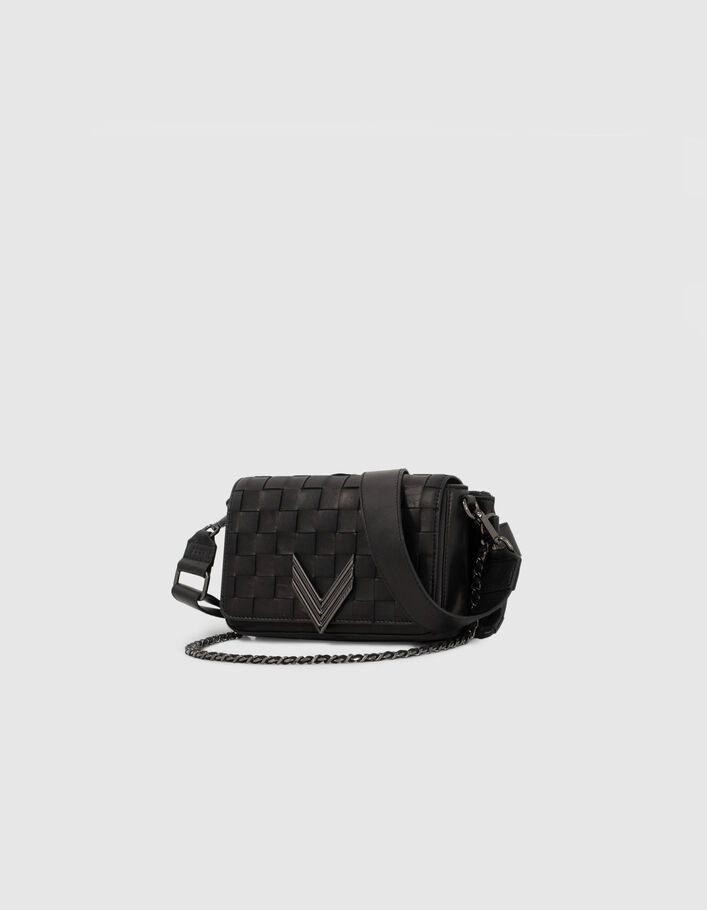 Le sac 111 TORINO en cuir noir tressé esprit damier Femme