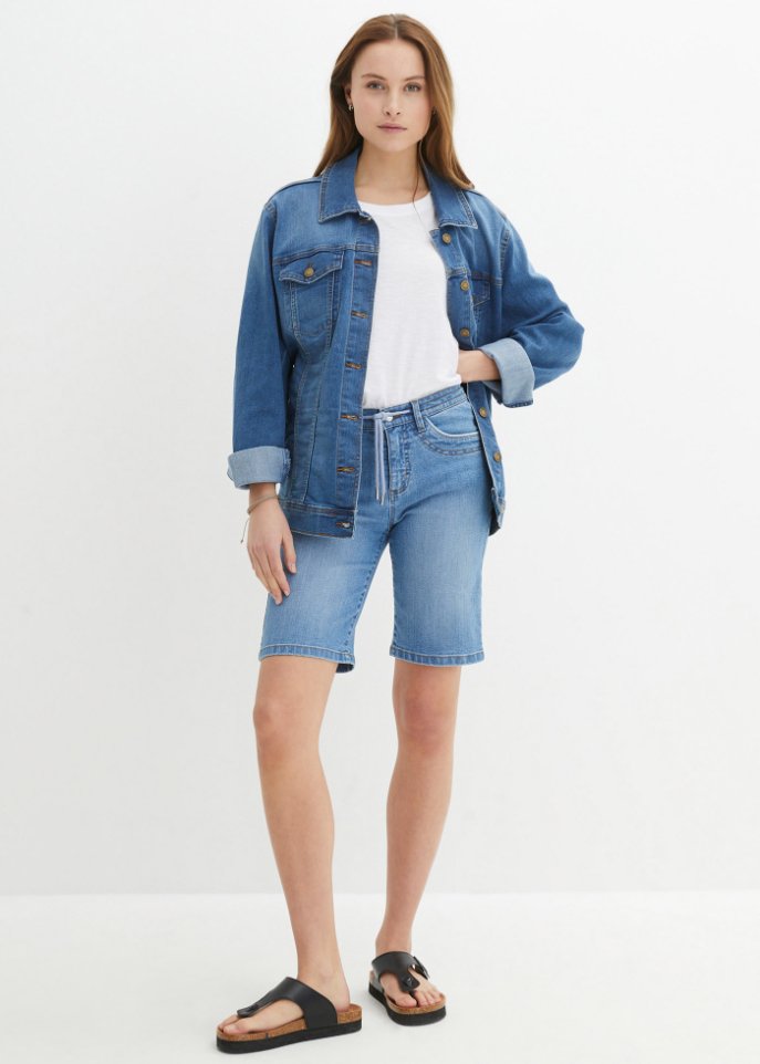 Komfort-Stretch-Jeans -Bermuda mit Bindeband