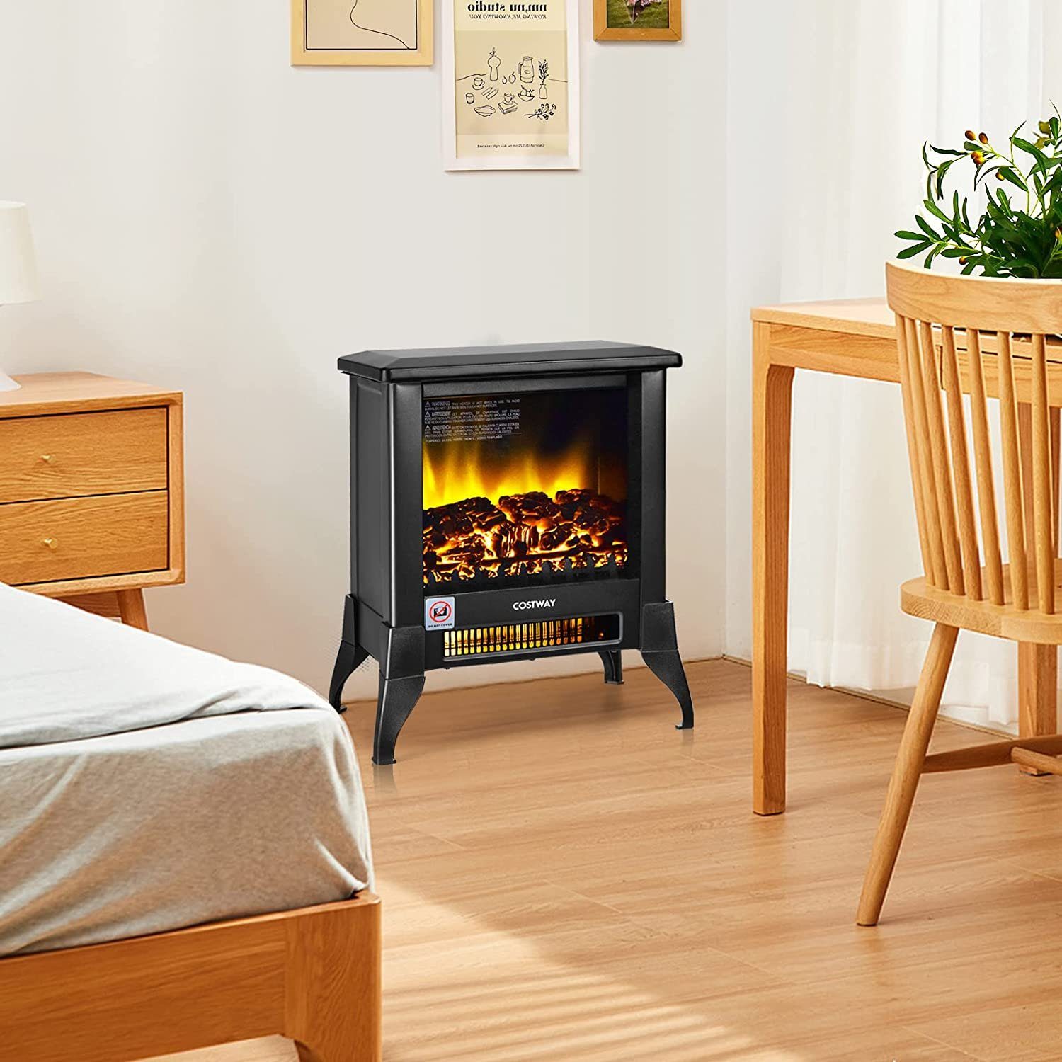 COSTWAY Elektrokamin, 1800W, Flammeneffekt, Temperatur 20-35°C einstellbar
