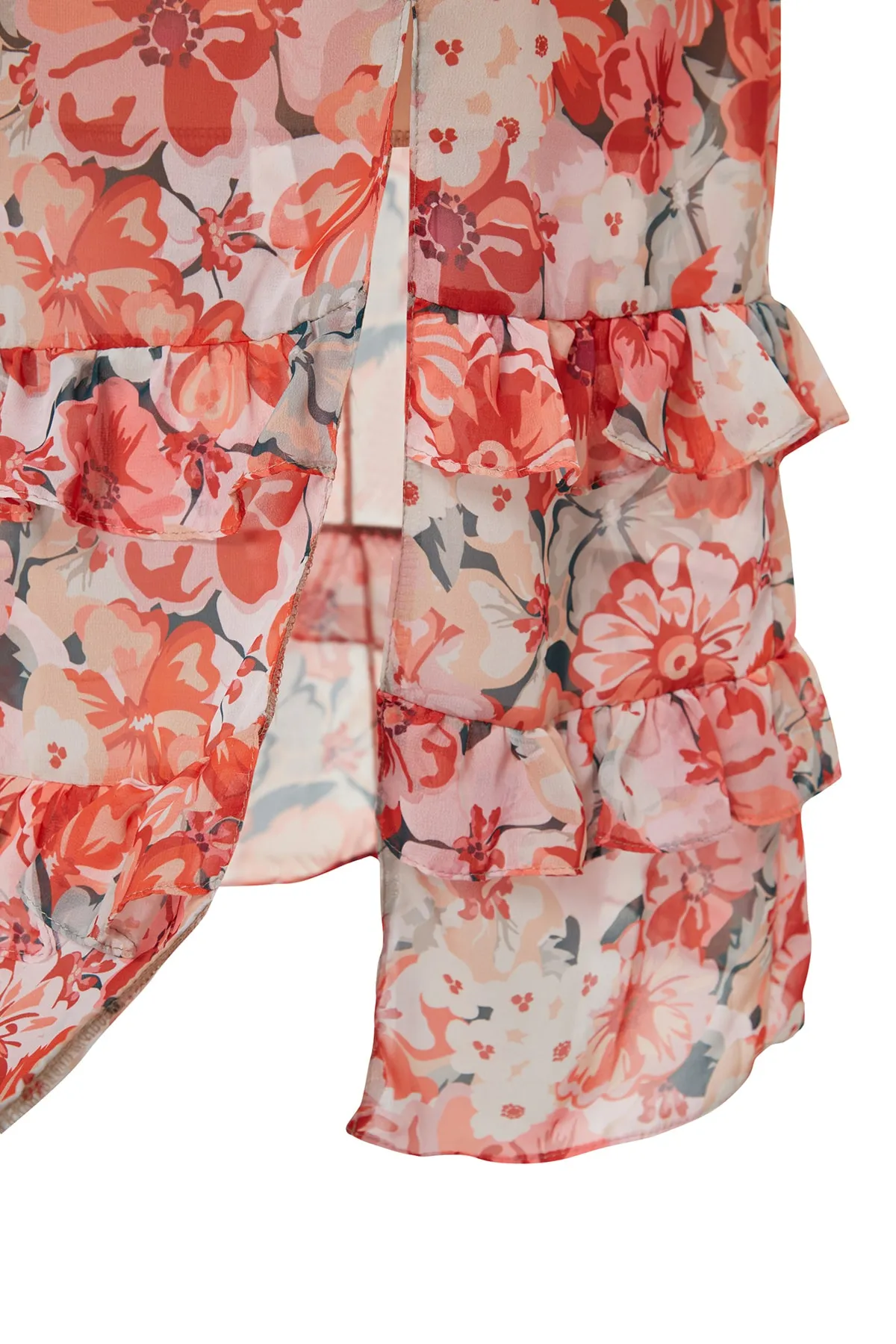 Trendyol Collection  Mehrfarbiges, gewebtes Midikleid in A-Linie/Glockenform mit Rüschendetail und Blumendruck TWOSS23EL01872