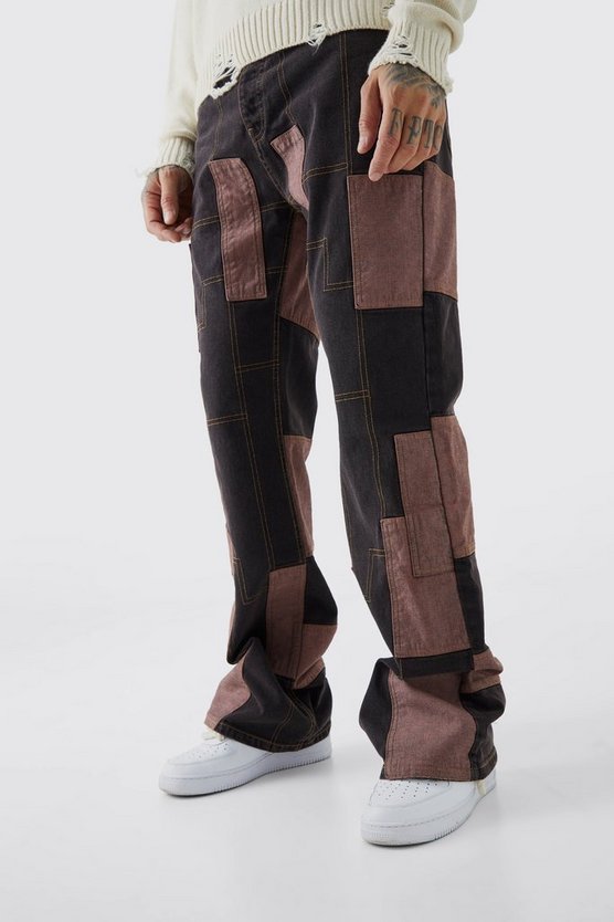 Tall lockere Patchwork Schlagjeans