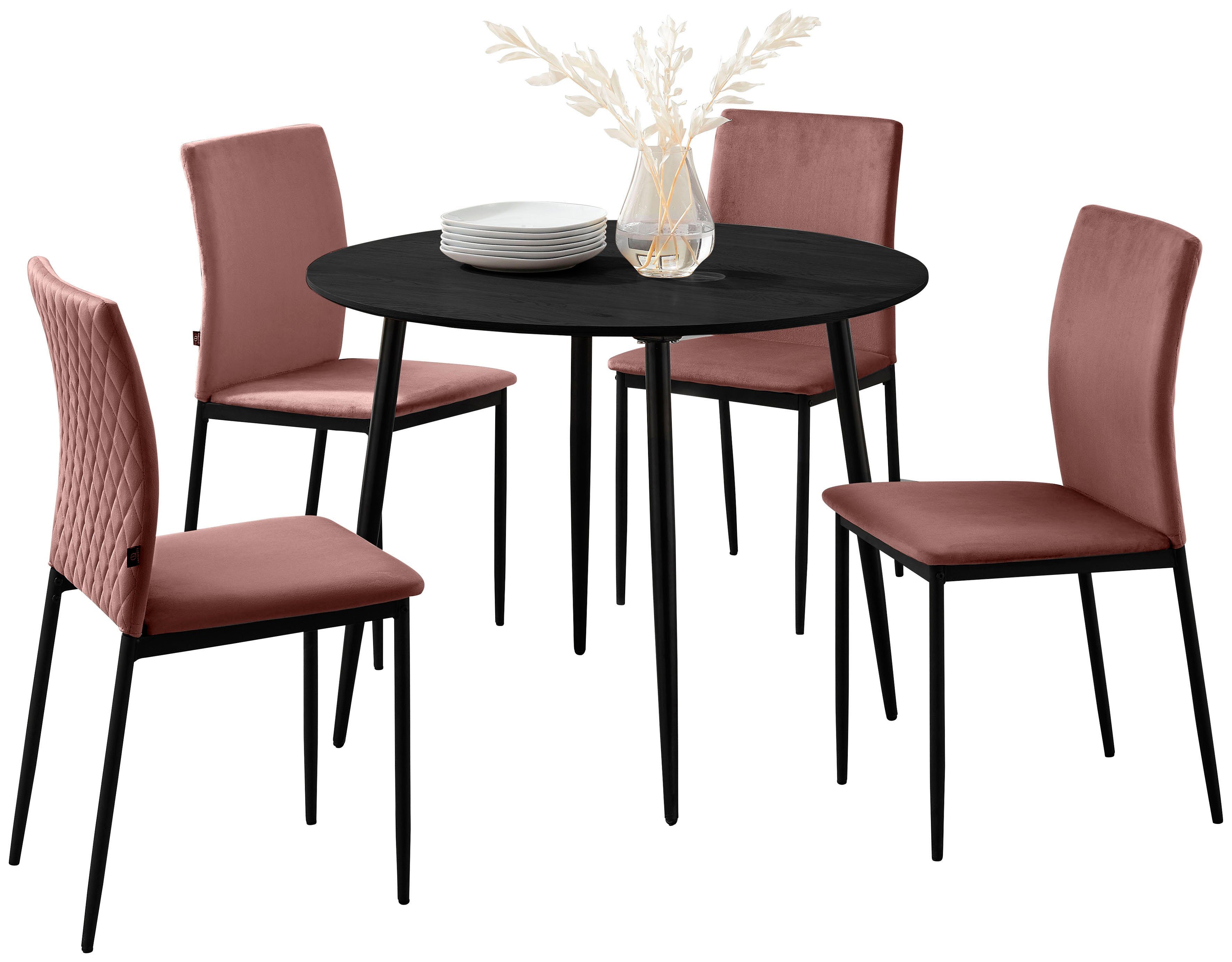 Leonique Essgruppe Pavia/Eadwine, (Set, 5-tlg), Esstisch und Esszimmerstühle, Höhe Tischeplatte 76 cm, Sitzhöhe 48 cm