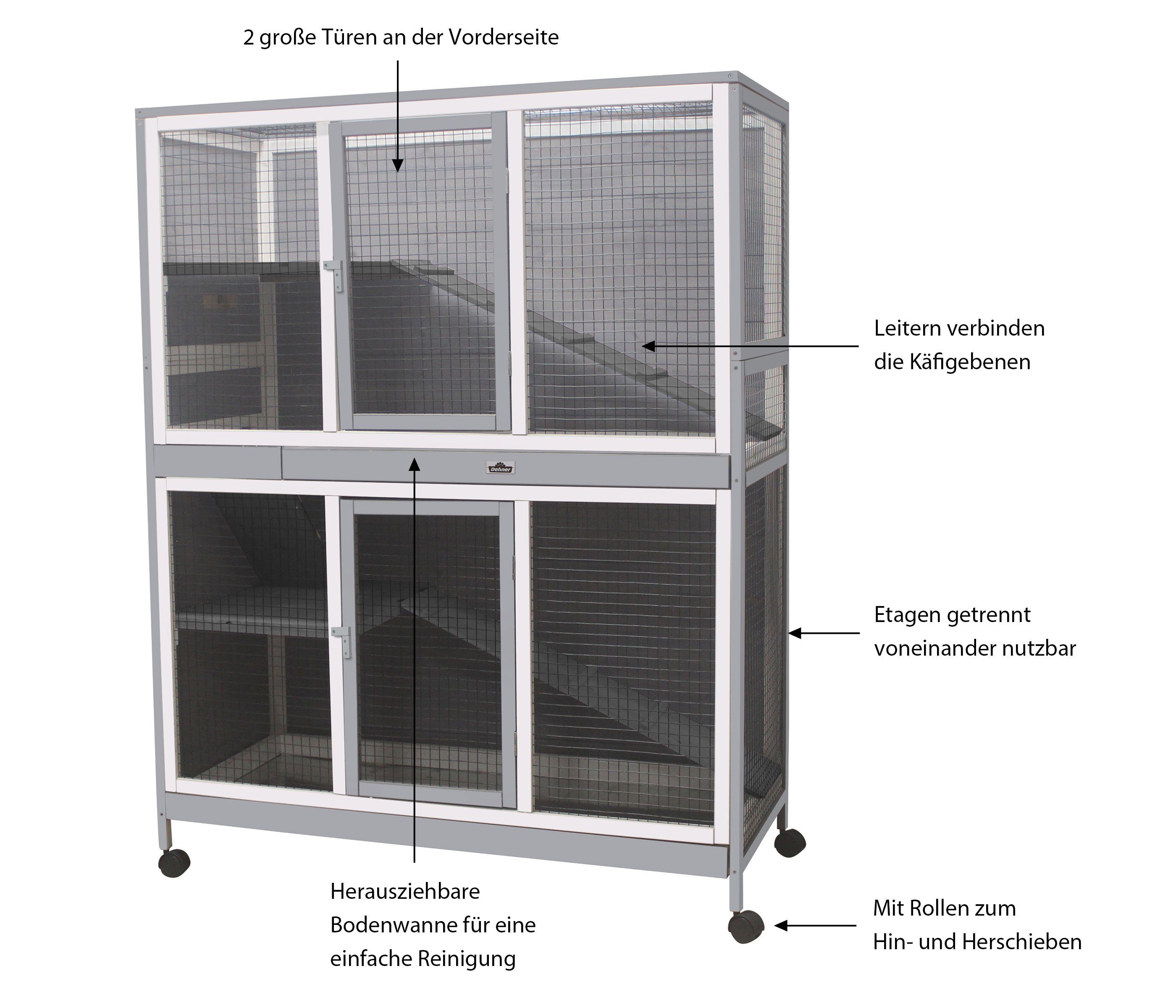 Dehner Nagerhaus Nevio, 155 x 120 x 54 cm, Tannenholz/Metall, für Indoor-Einsatz