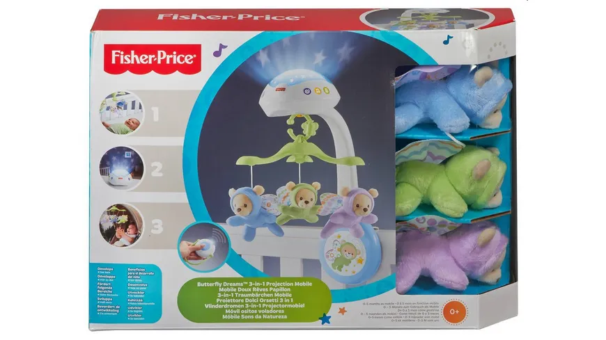 Fisher-Price 3-in-1 Traumbärchen Baby Mobile, Spieluhr, Nachtlicht mit Musik