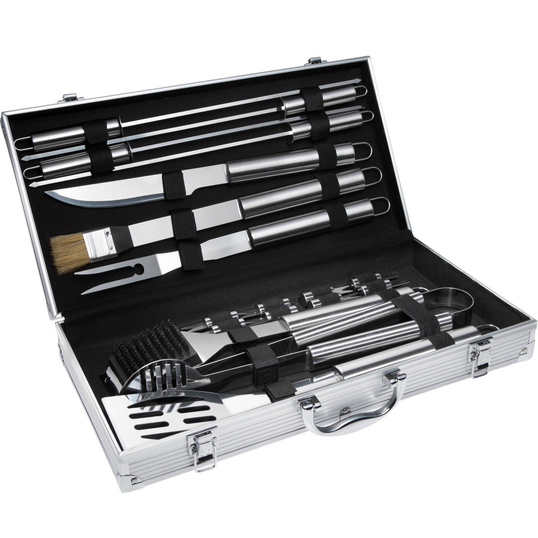 tectake Grillbesteck-Set Grillbesteck aus Edelstahl 18-tlg.