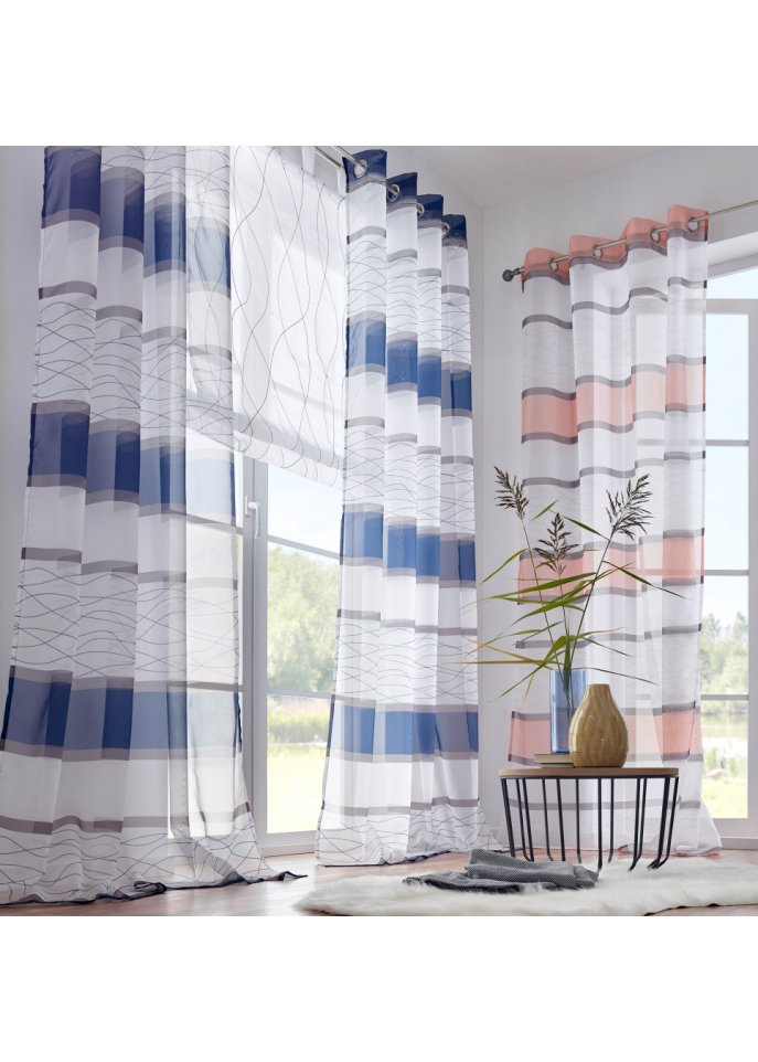 Transparente Gardine mit Querstreifen Druck (1er Pack)