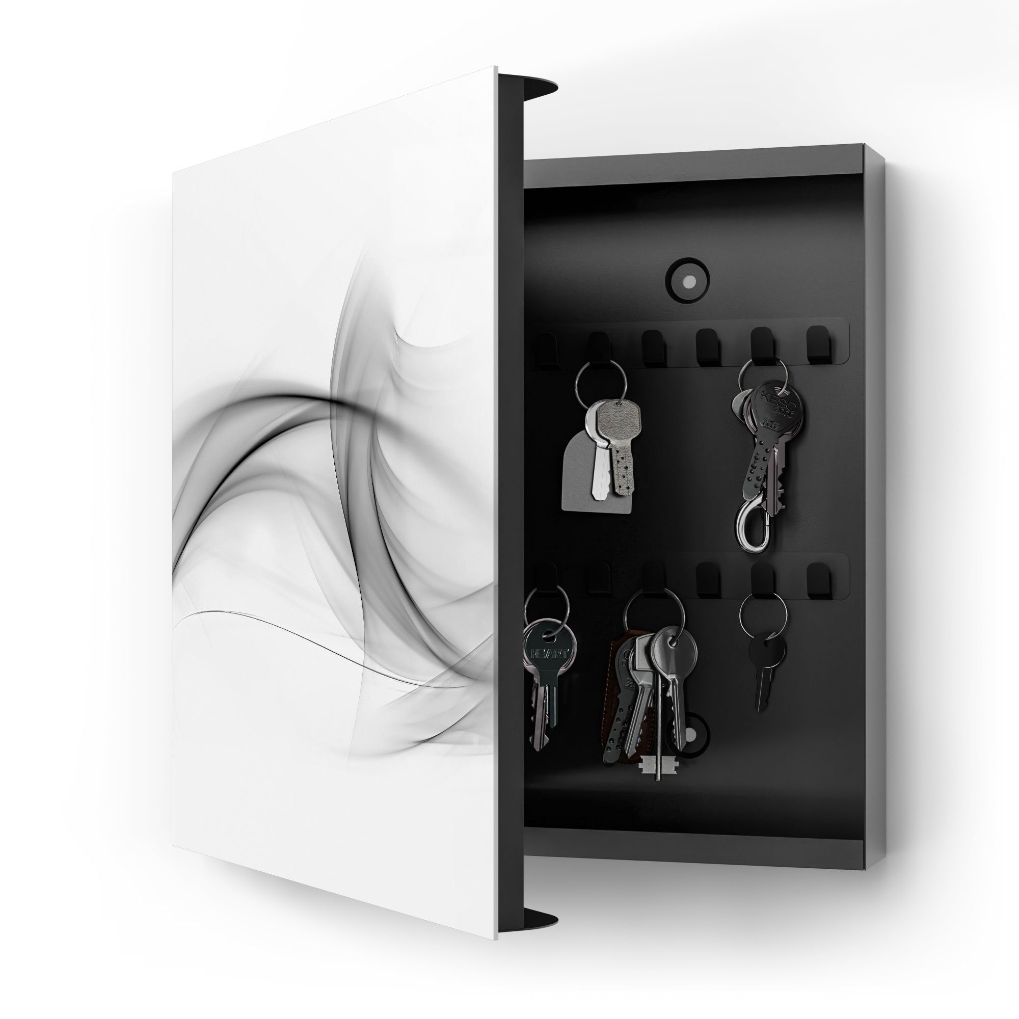 DEQORI Schlüsselkasten 'Rauchige Nebelschwaden', Glas Schlüsselbox modern magnetisch beschreibbar