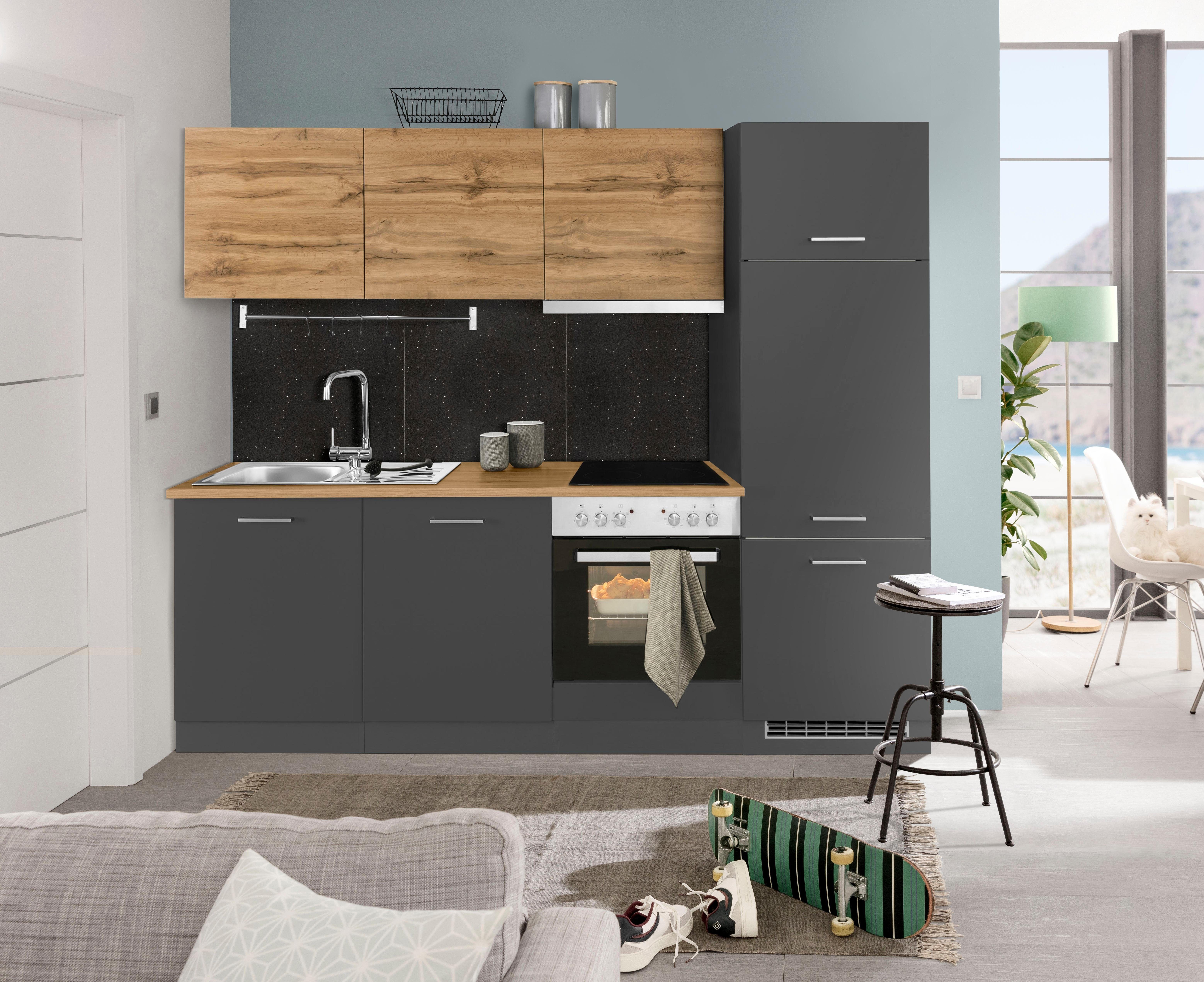 HELD MÖBEL Küchenzeile Kehl, mit E-Geräten, Breite 240 cm, inkl. Kühlschrank