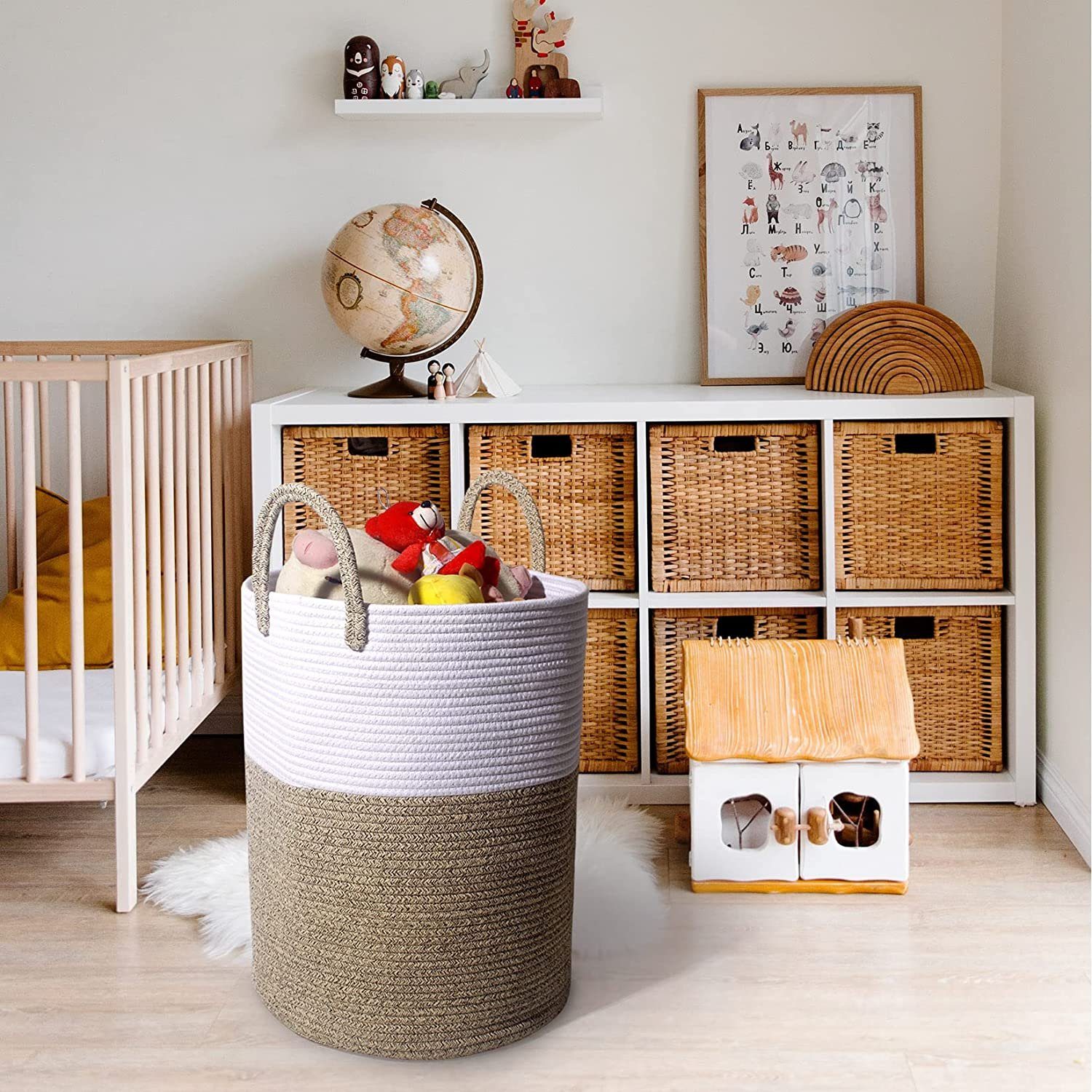 GREELUE Wäschekorb Wäschekorb mit Henkel 58L, Spielzeug Aufbewahrung, Aufbewahrungsbox, Wäschesammler Groß, Aufbewahrungskorb Kinderzimmer,D 38 x H 50 CM