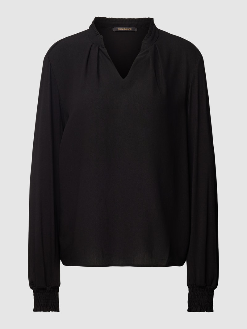 Blusenshirt mit Stehkragen und V-Ausschnitt in schwarz
