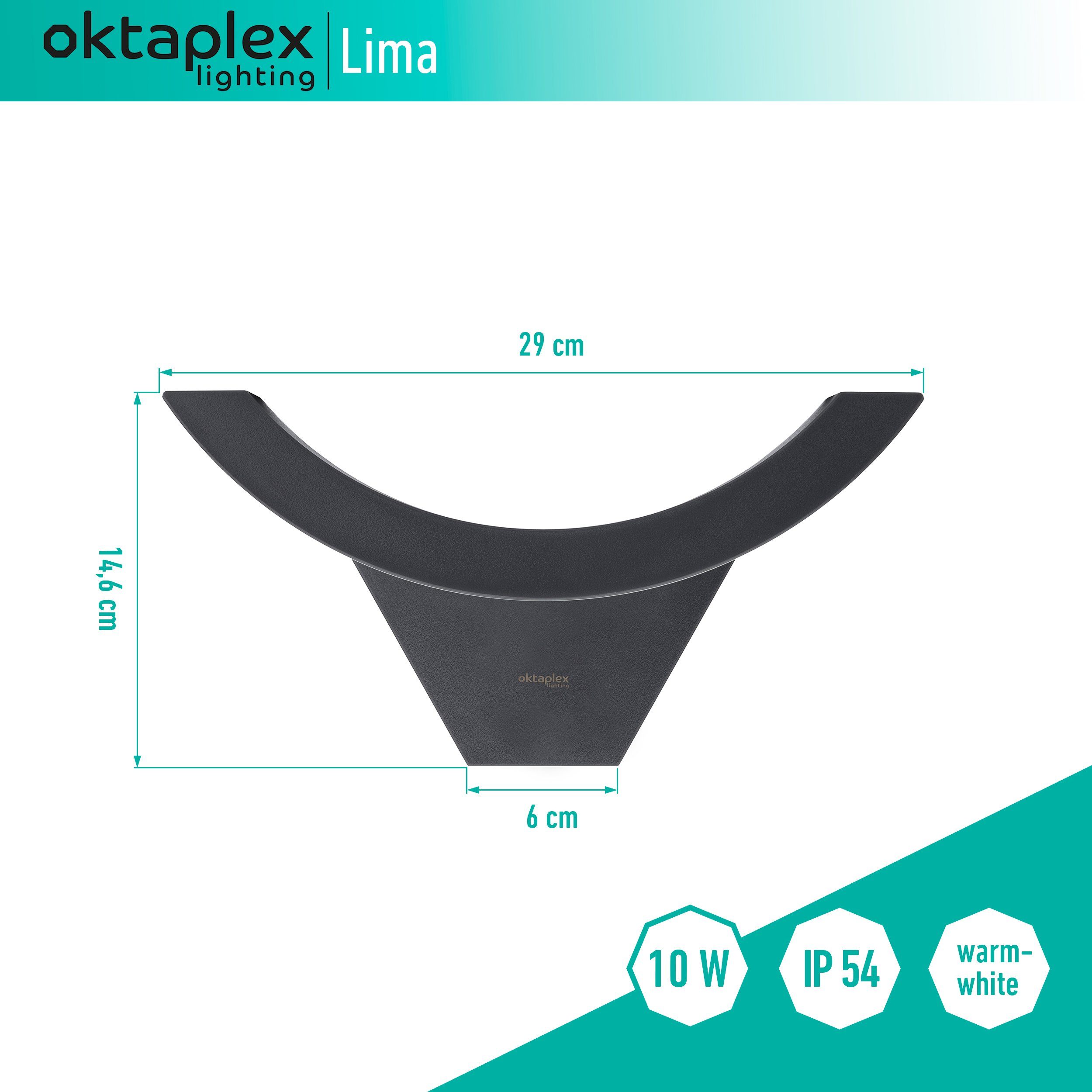 Oktaplex lighting LED Außen-Wandleuchte Lima, ohne Bewegungsmelder, LED fest integriert, warmweißes Licht, IP54 Aussenleuchte 750 Lumen anthrazit
