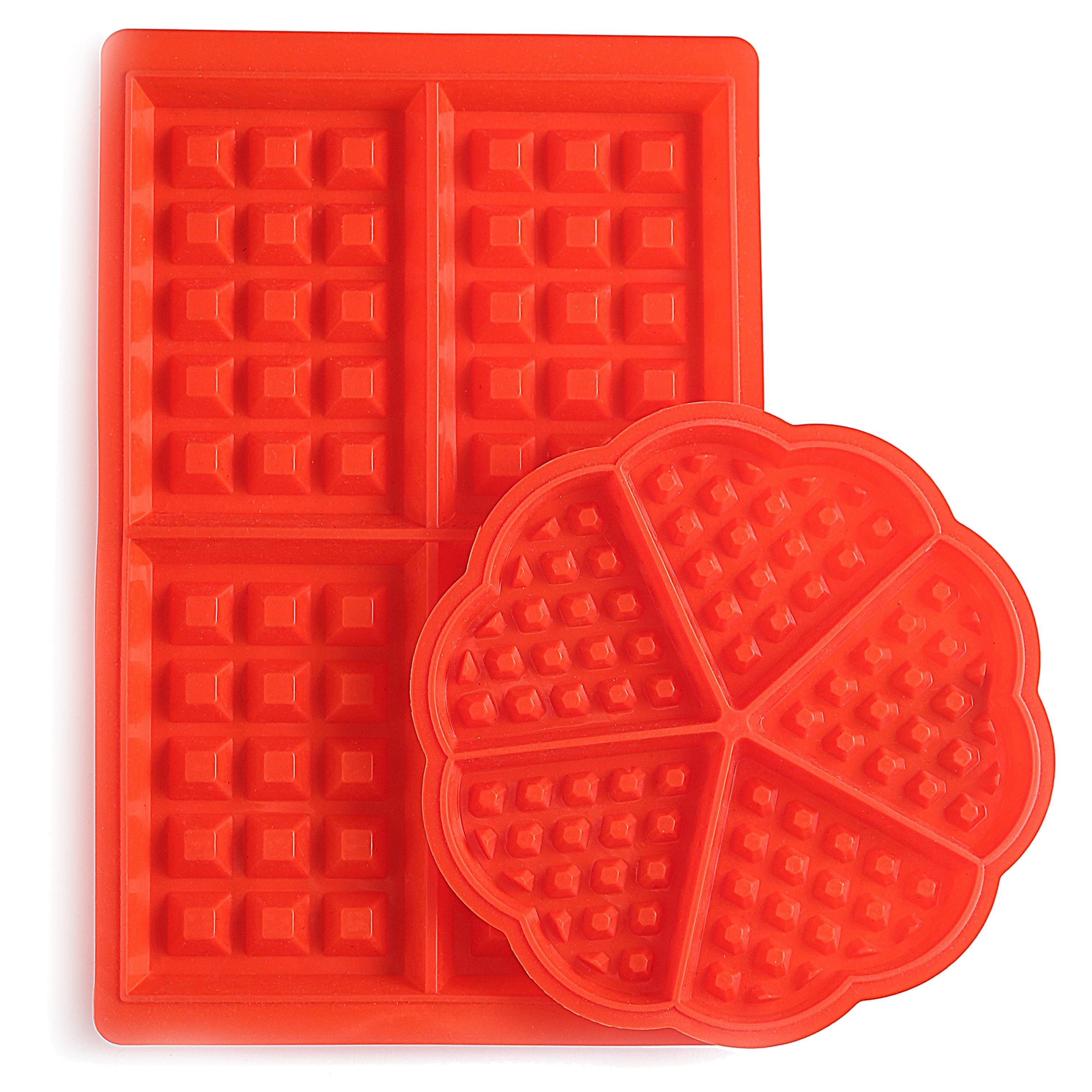 Praknu Silikonform Waffelform Set Silikon, (Set 2-tlg), Für Backofen und Mikrowelle - Lebensmittelecht - Herz und Eckig Waffeln Backform