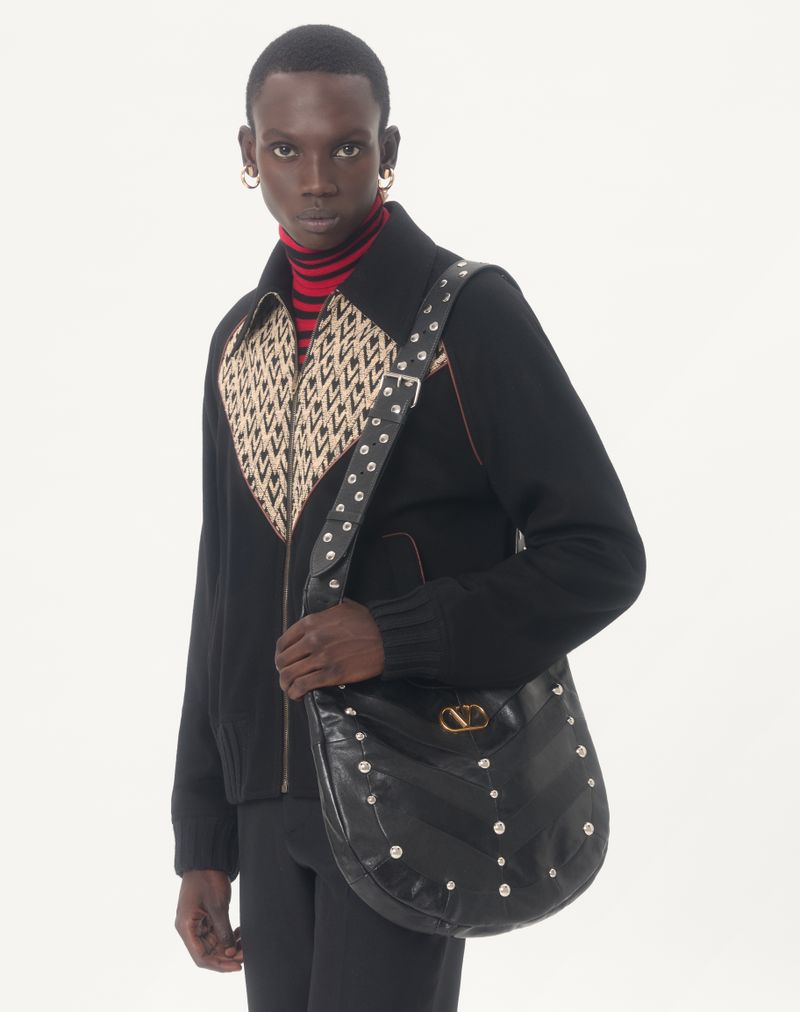 Valentino bomberjack van wol en kasjmier met ingelegde V en jacquardmotief Toute La V