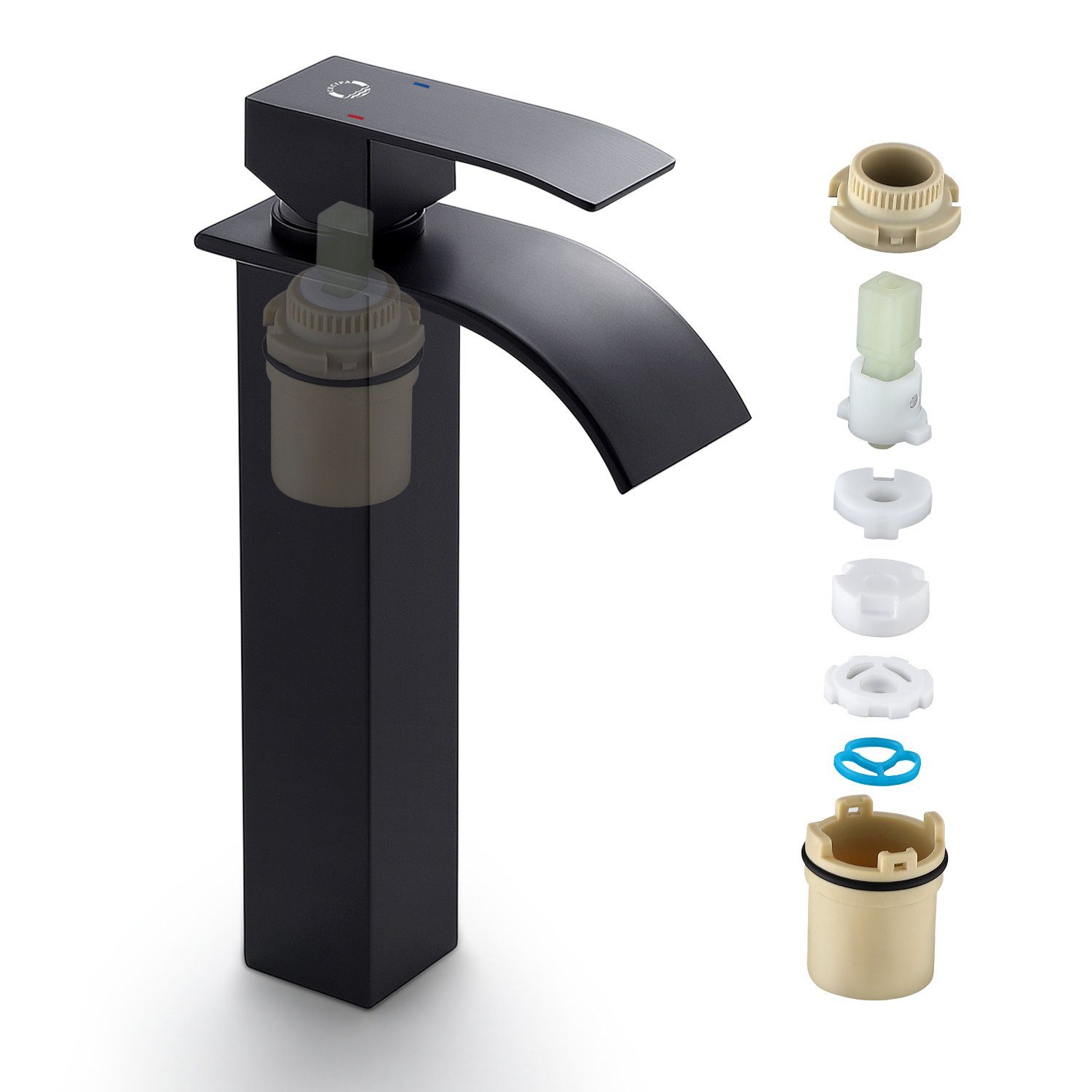 CECIPA Waschtischarmatur Wasserhahn Bad Schwarz Waschtischarmatur mit Auslauf Höhe 185MM