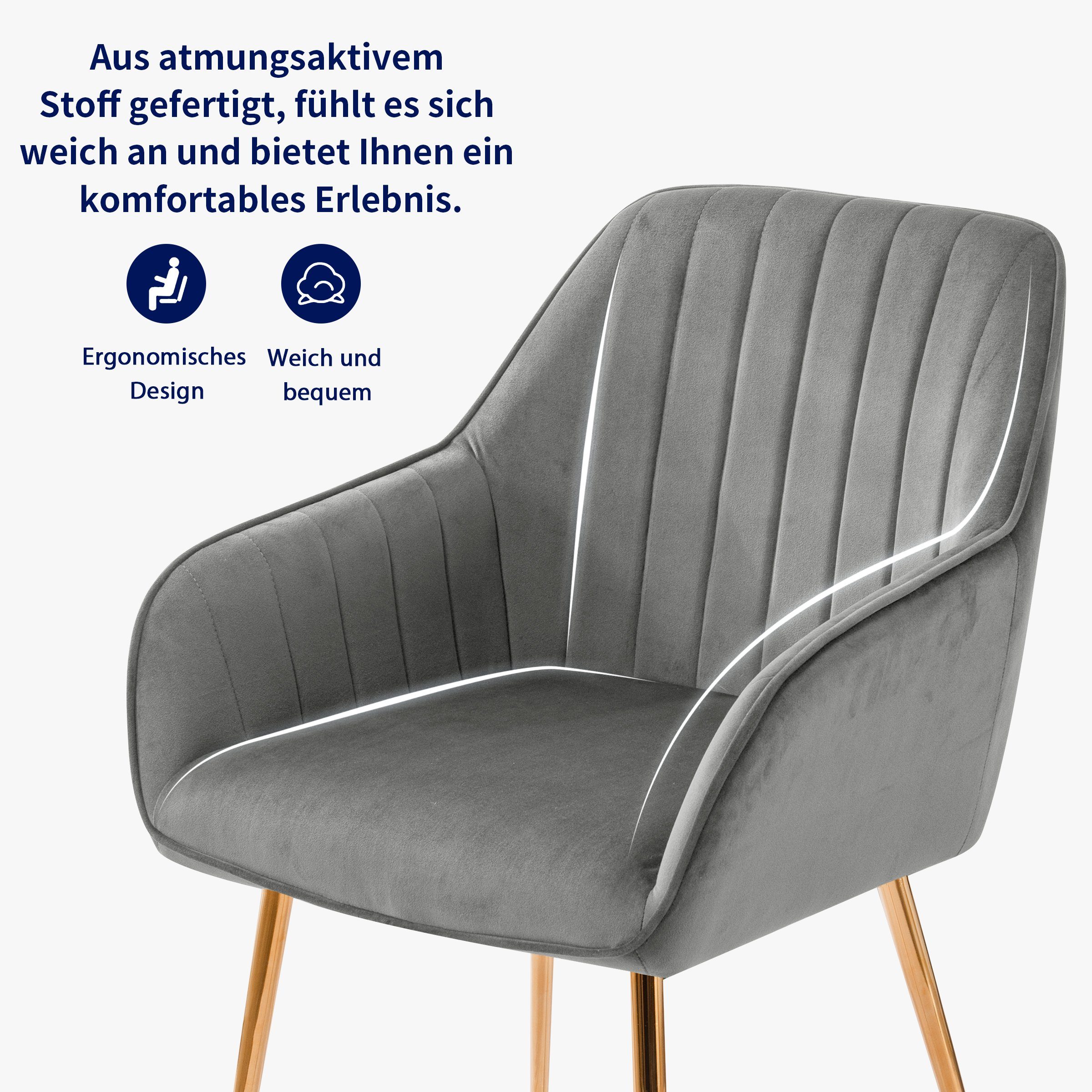 SUBRTEX Esszimmerstuhl Sessel mit Rückenlehne, 2er Set, Schwammpolster, Ständer aus Metall