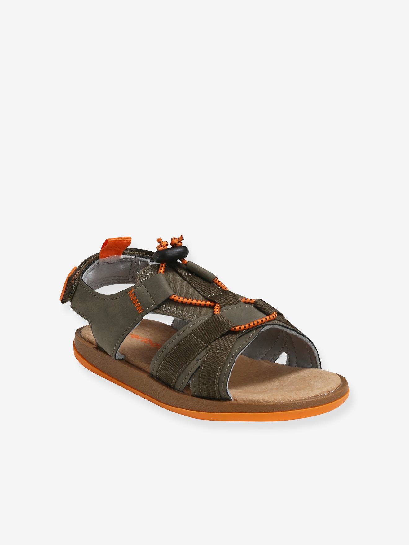Vertbaudet Jungen Sandalen, Klett und elastische Schnürung - grau
