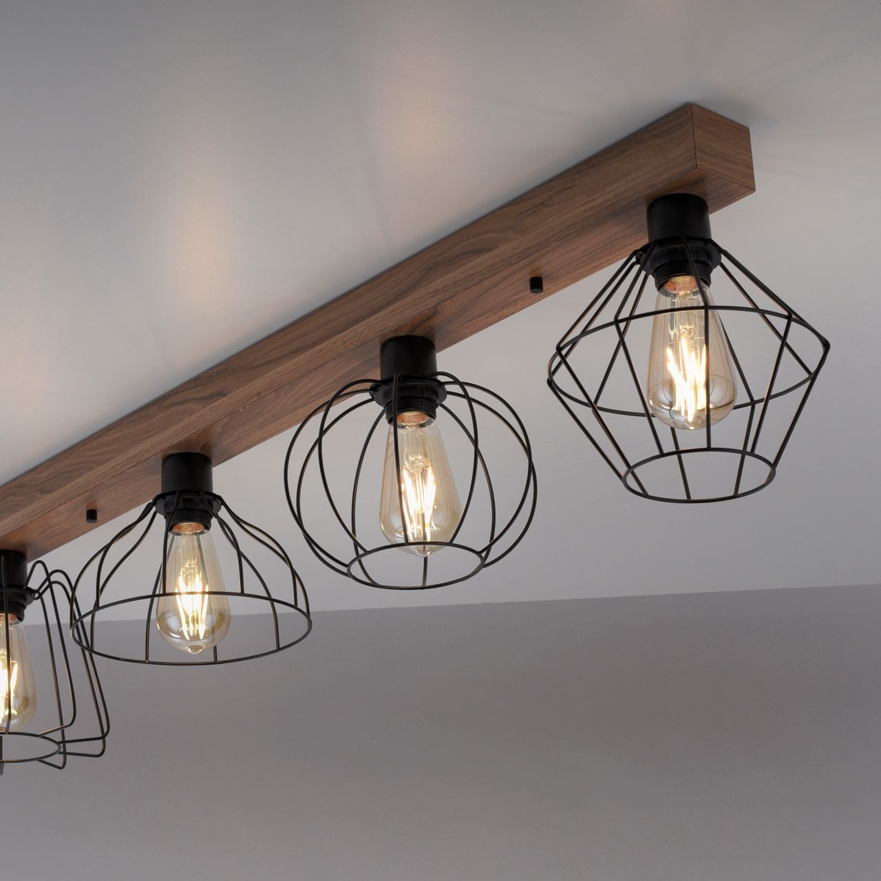 JUST LIGHT LeuchtenDirekt Deckenleuchte KASKA, Holzdekor, 4xE27 max. 40 W, Innenleuchte, IP20