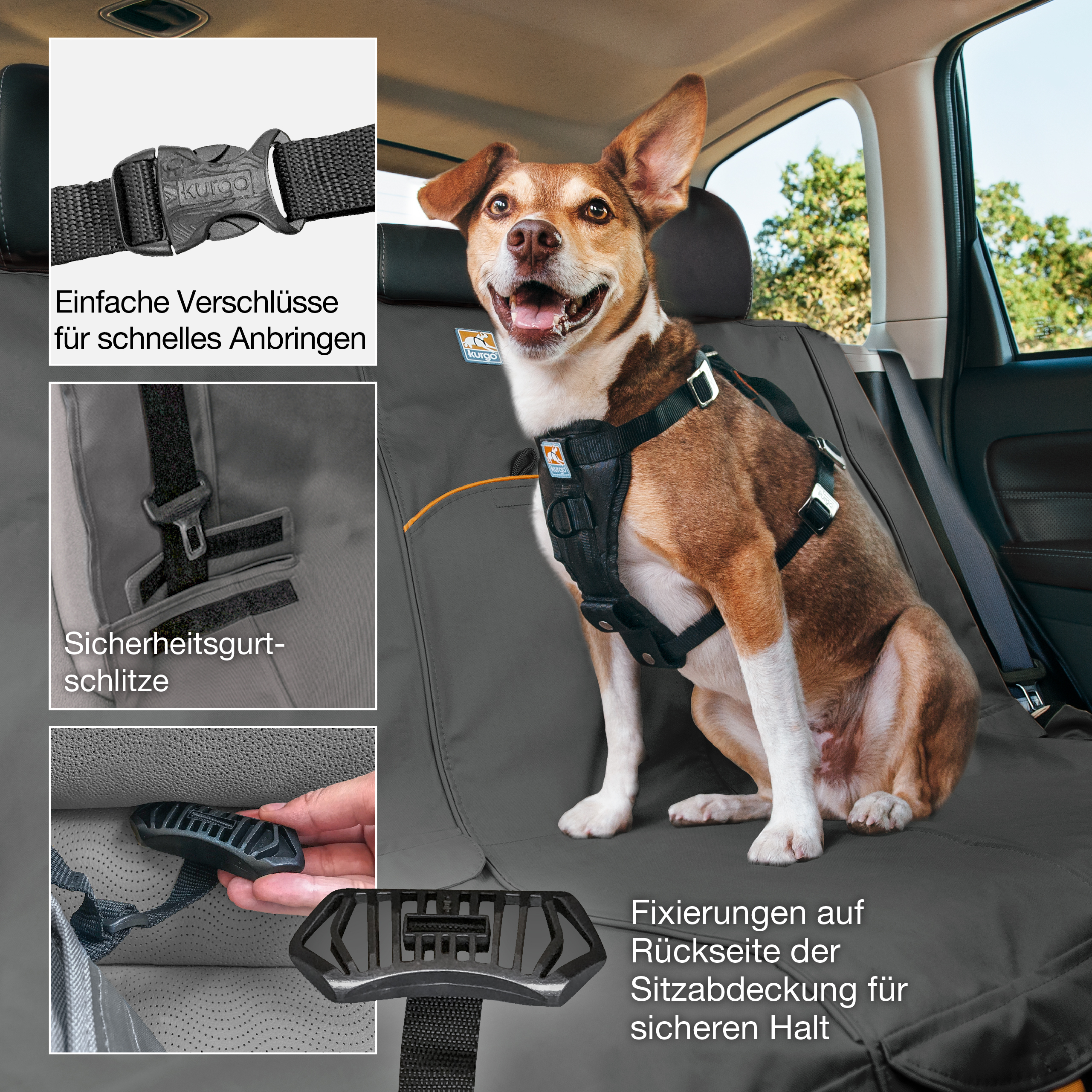 Kurgo Autozubehör Kurgo Wander Rücksitz-Autoschondecke Hunde, Grau