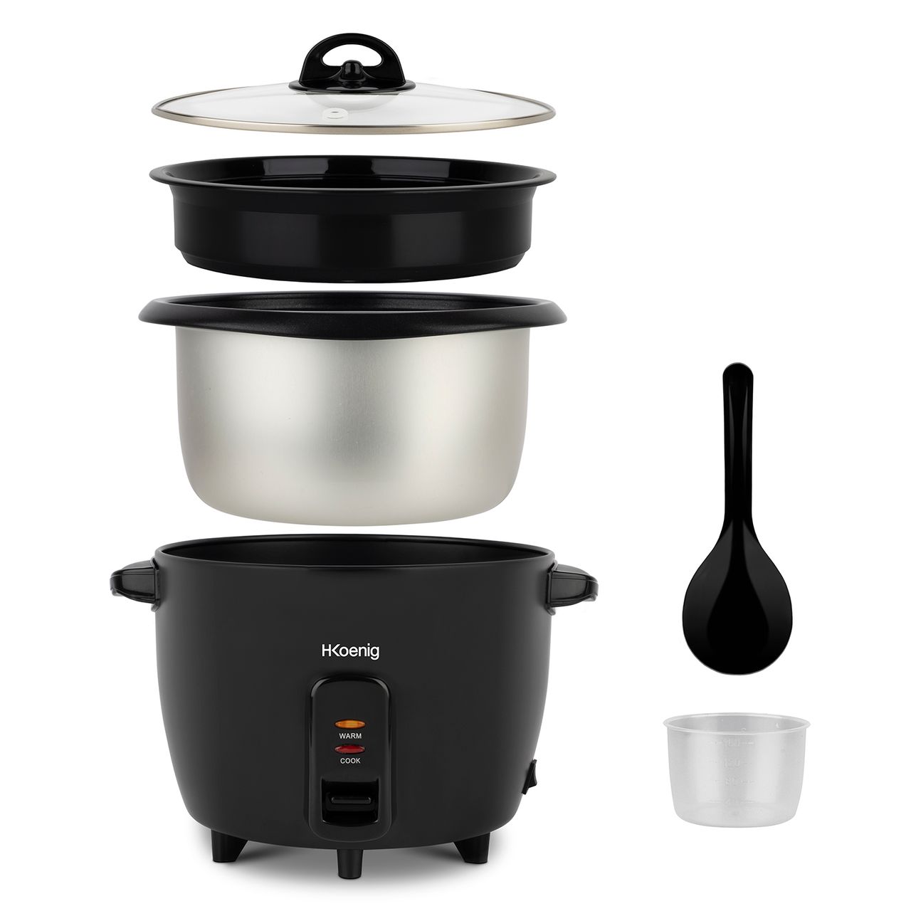 H.Koenig H.KOENIG ORYZA8 Reiskocher / 1,8 L Fassungsvermögen / Warmhaltefunktion / BPA-frei / 700 W / Edelstahl / schwarz