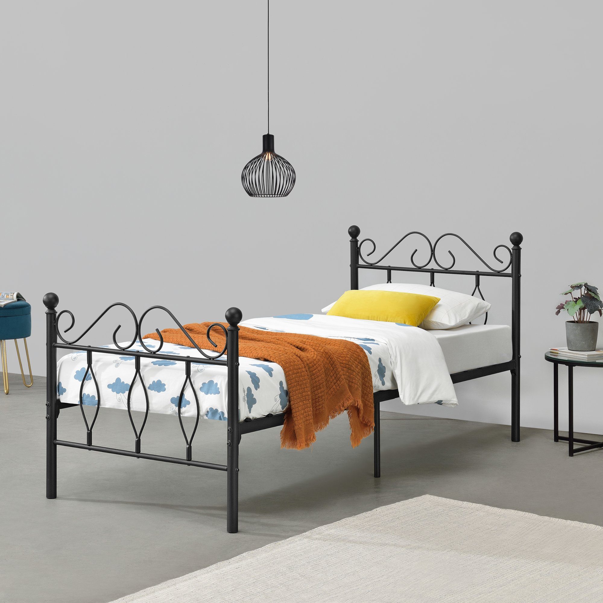 en.casa Metallbett, Apolda Metallbett mit Lattenrost schwarz 90x200 cm