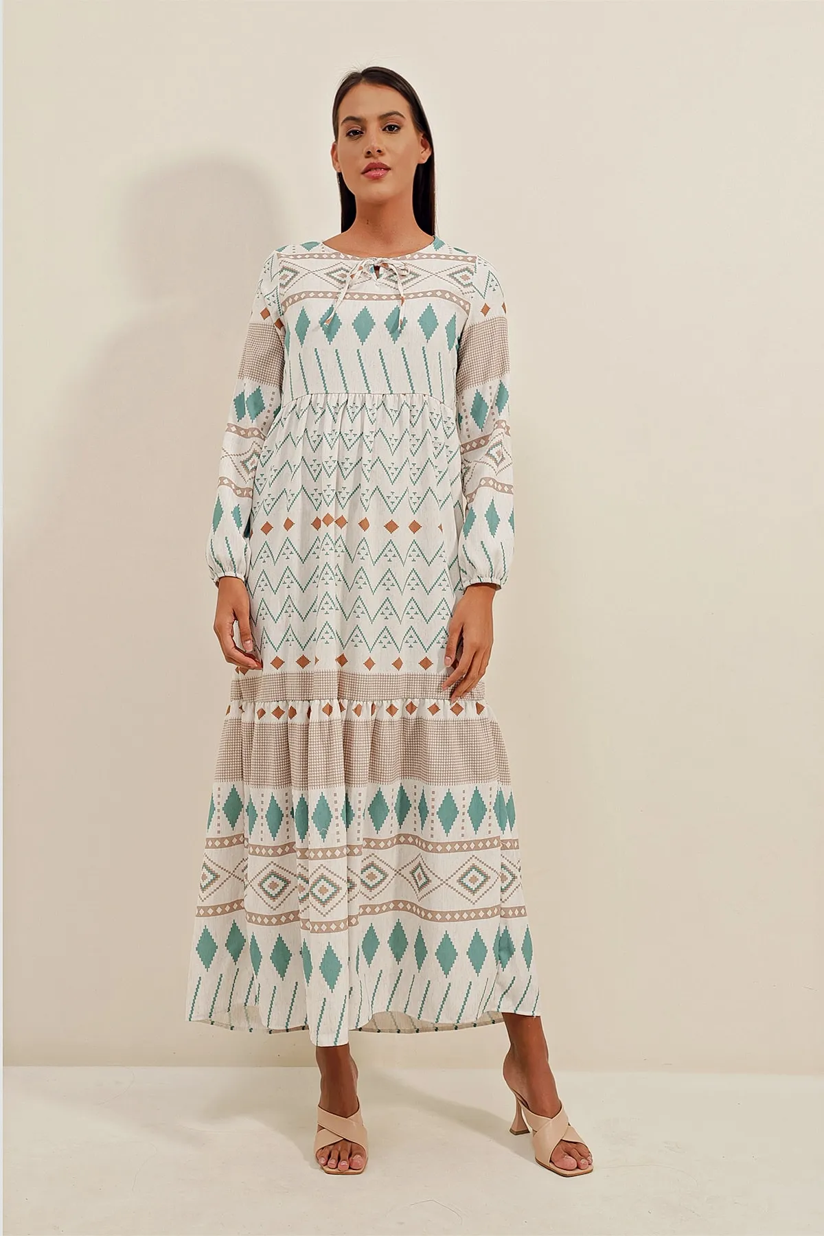Bigdart  1947 Gemustertes langes Kleid – A. Türkis
