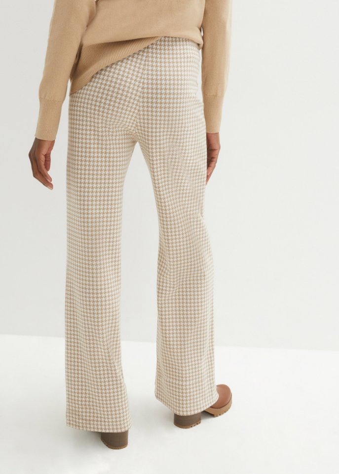 Stretch-Hose mit Hahnentrittmuster, Wide leg