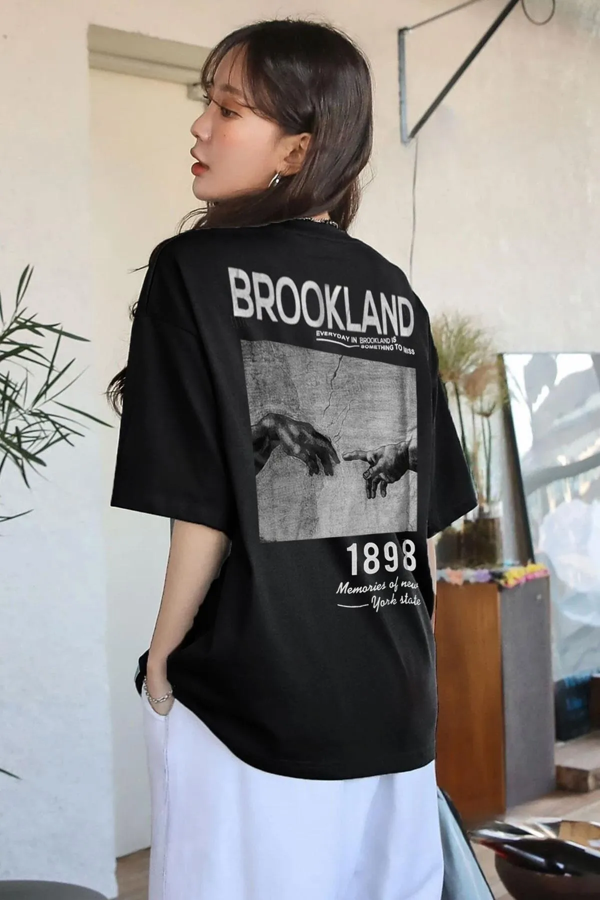 Teenage Millionaire  1898 Bedrucktes schwarzes Oversize Salas Boyfriend Damen T-Shirt