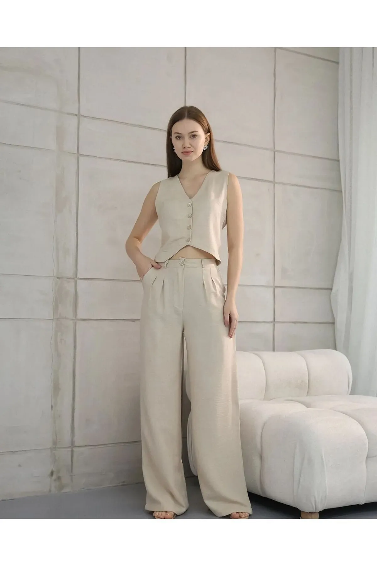 ZF BUTİK  Sofia Leinen - Set aus Weste und Hose mit Taschen
