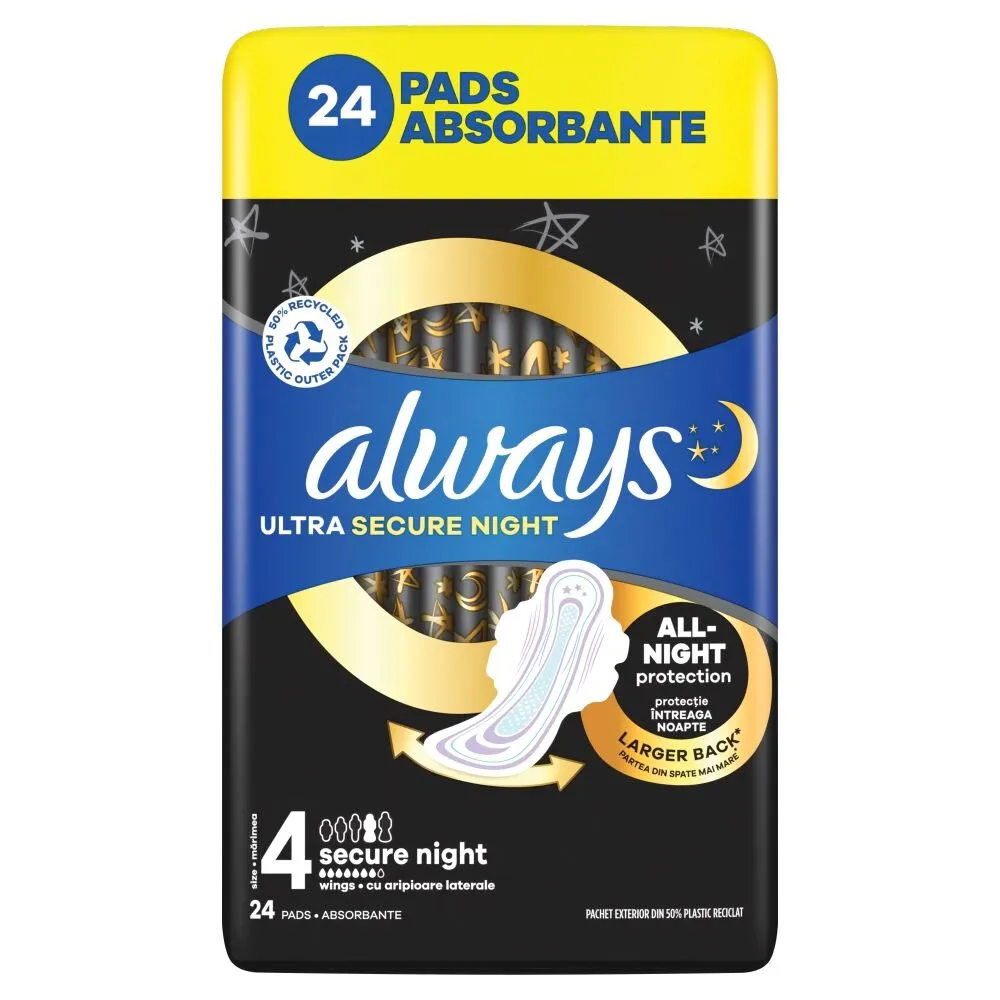 „Always Ultra Secure Night Quattro“ pakuotė, 4 dydis