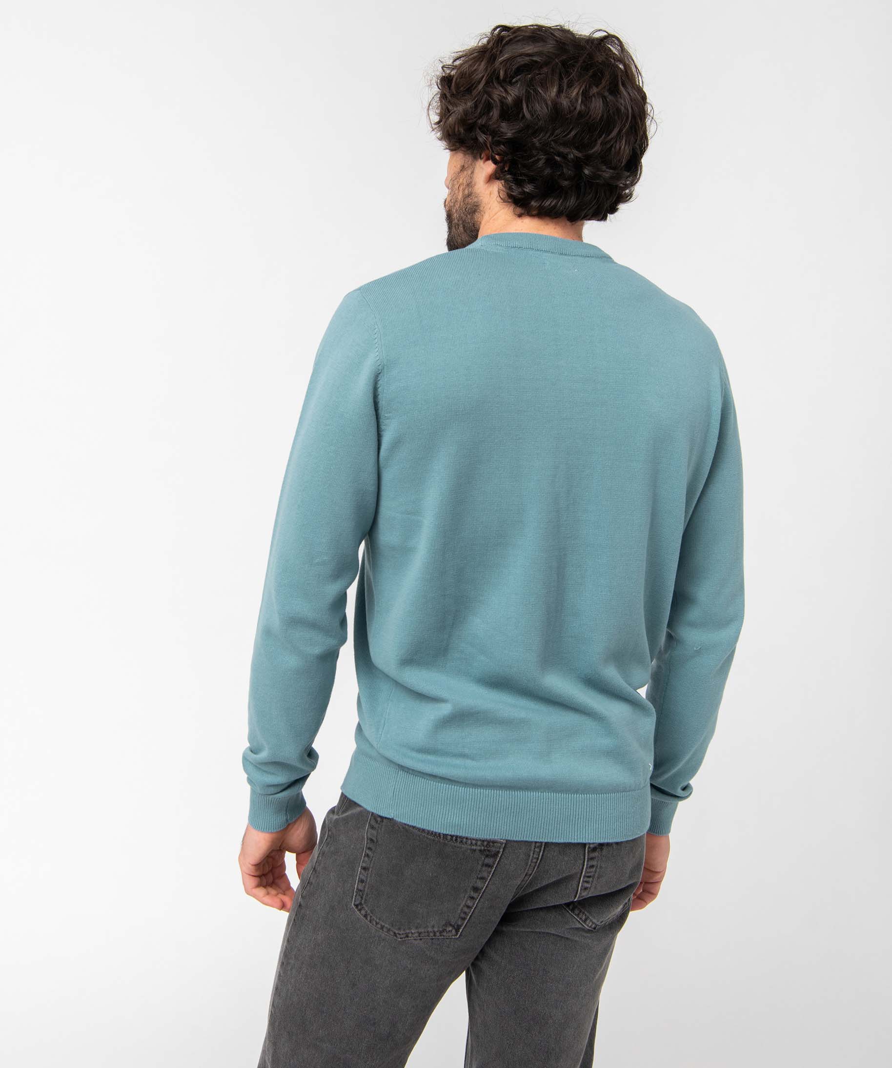 Pull homme à col rond en coton bleu | GEMO