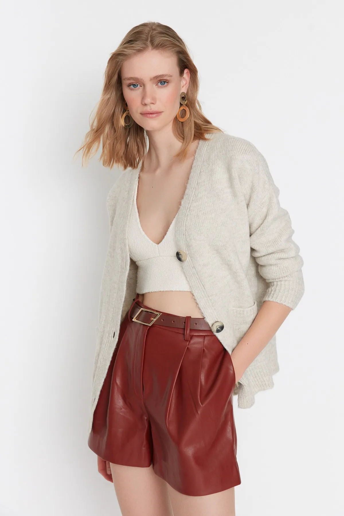 Trendyol Collection  Stone Basic Weich Strukturierte Strick-Strickjacke TWOAW20HI0213