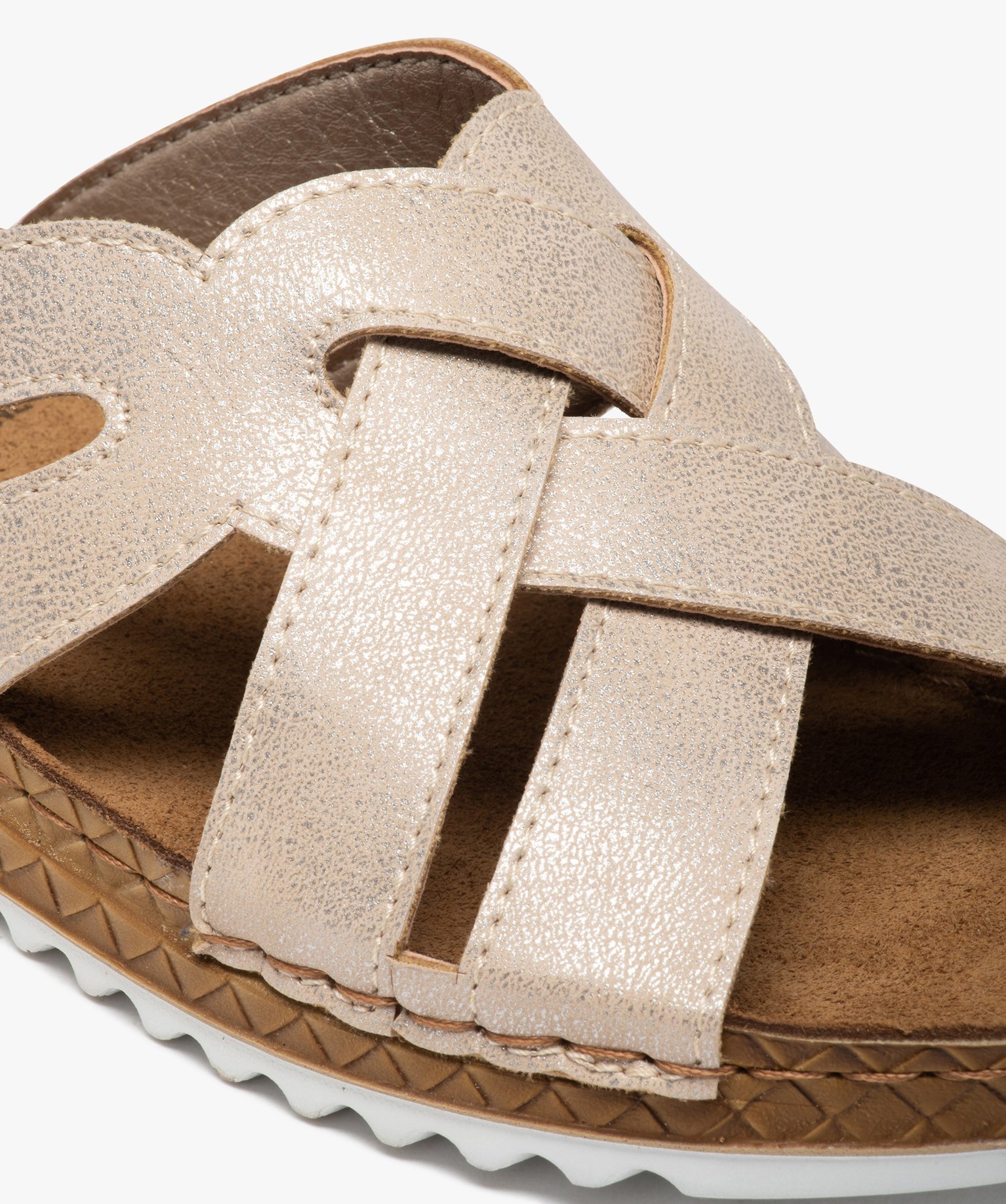Mules femme extra légères à brides métallisées rose | GEMO