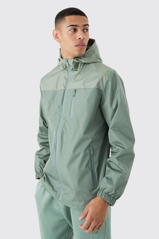 Colorblock Regenjacke mit Kapuze und Reißverschluss
