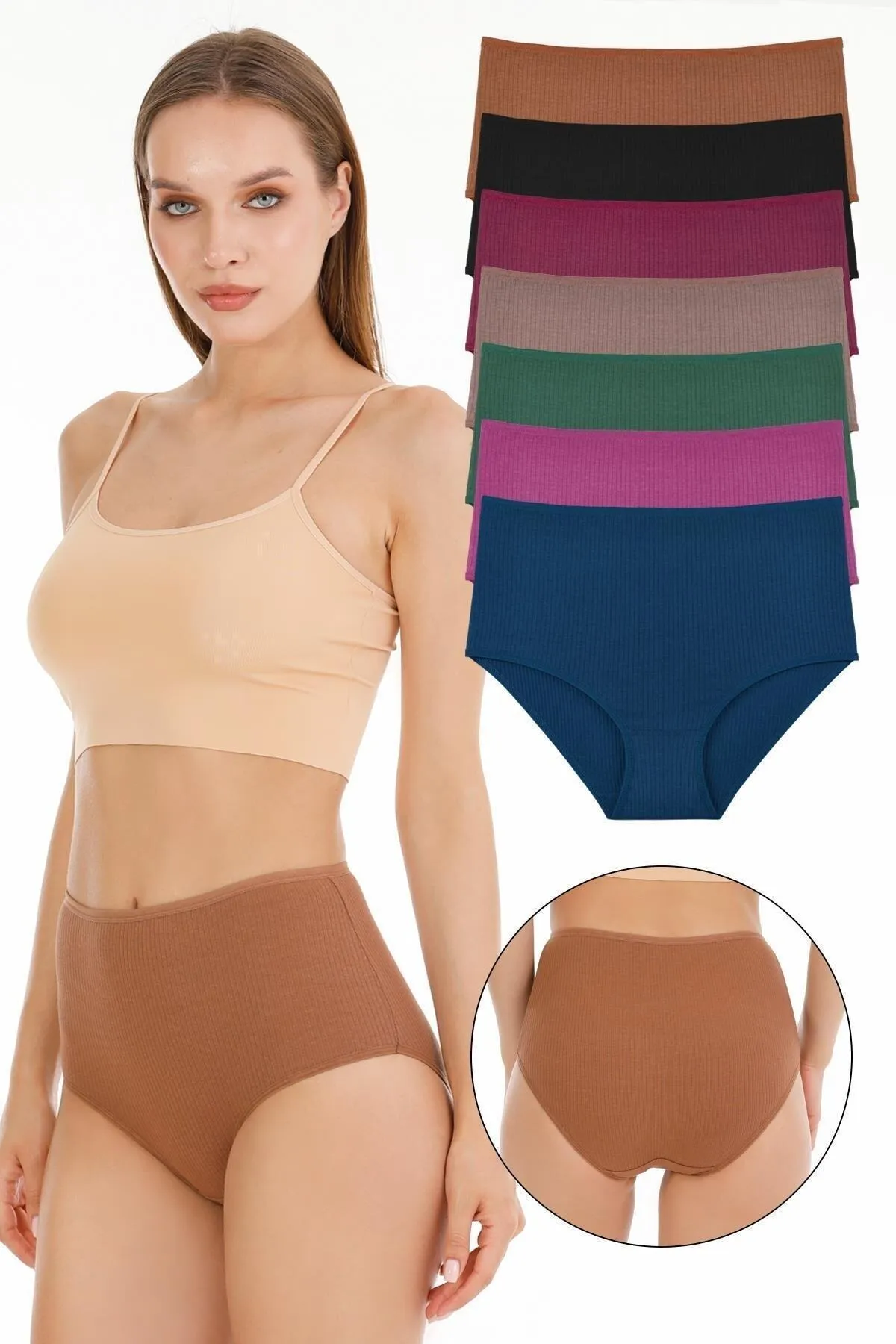 Sensu  Geripptes 7-teiliges Höschenset für Damen mit hoher Taille – KTS3080