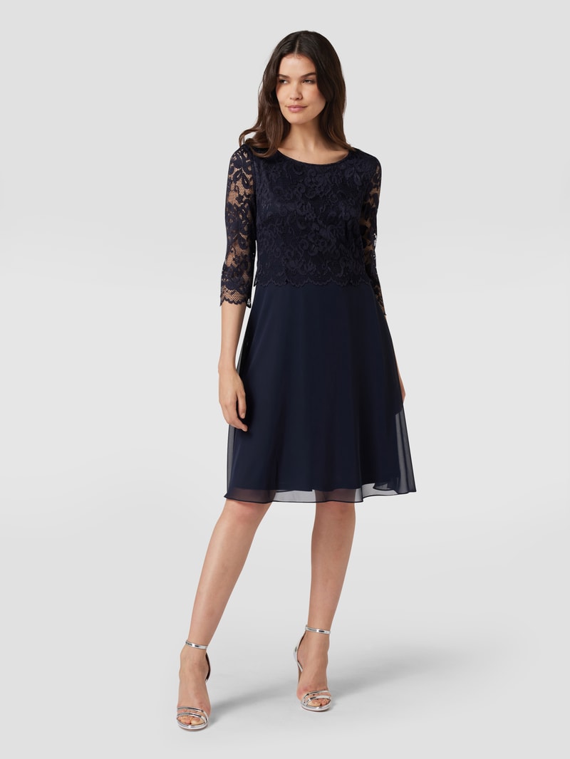 Cocktailkleid mit Spitzenbesatz in dunkelblau
