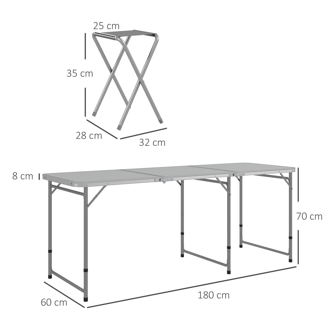 Outsunny Campingtisch Set, 180 x 60 cm Klapptisch mit 6 Stühlen für Picknick