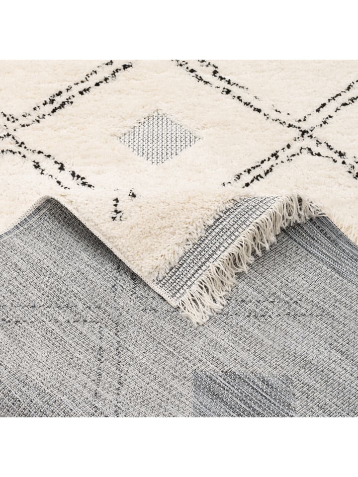Pergamon In & Outdoor Teppich Shaggy Sylt Rauten in Creme günstig kaufen 135 x 190 cm