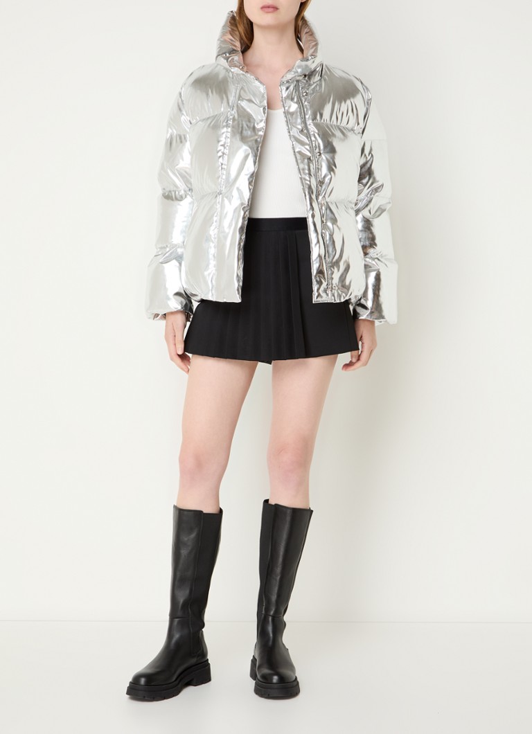 Maje puffer jacket with metallic finish and detachable hood