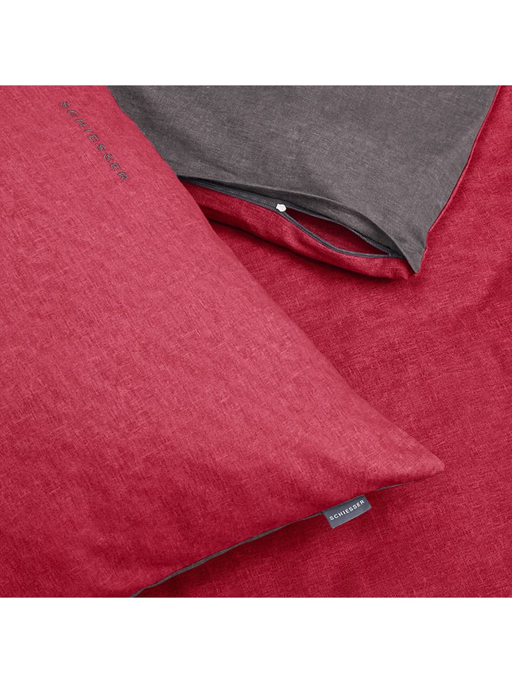 Schiesser Feinbiber-Bettwäsche-Set  in Rot/ Anthrazit günstig kaufen
