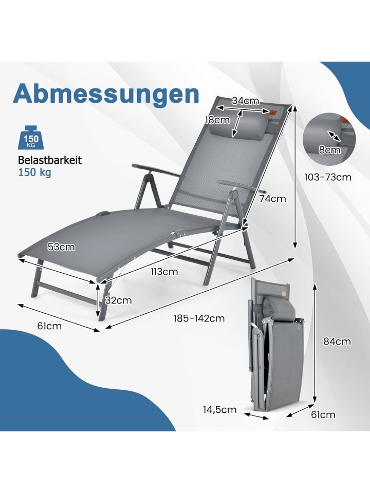 COSTWAY Sonnenliege klappbar in Grau günstig kaufen onesize